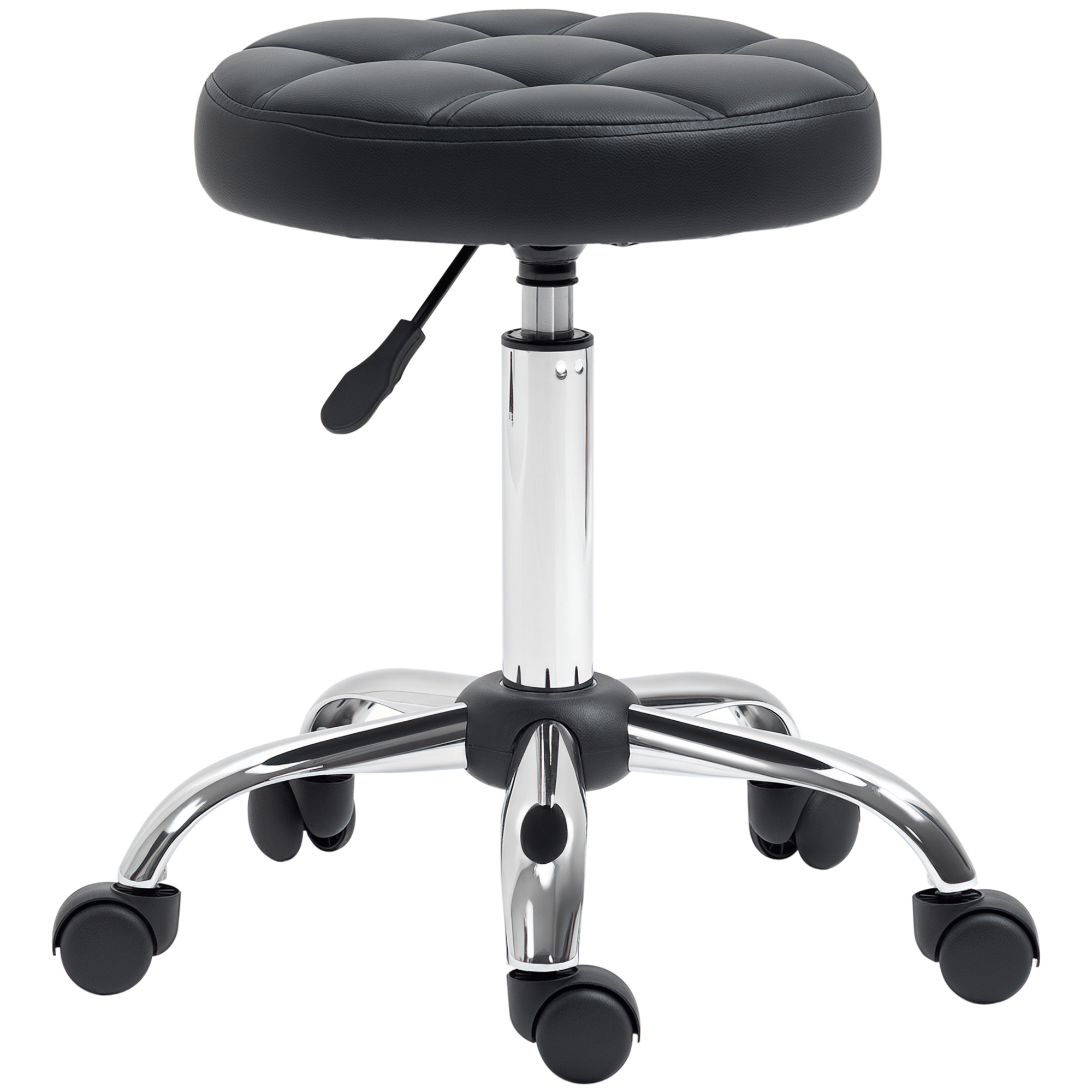 HOMCOM Taburete Giratorio con Ruedas Altura Ajustable 48-63 cm Tapizado en Cuero PU para Peluquería Cosmética Dentista | Aosom España