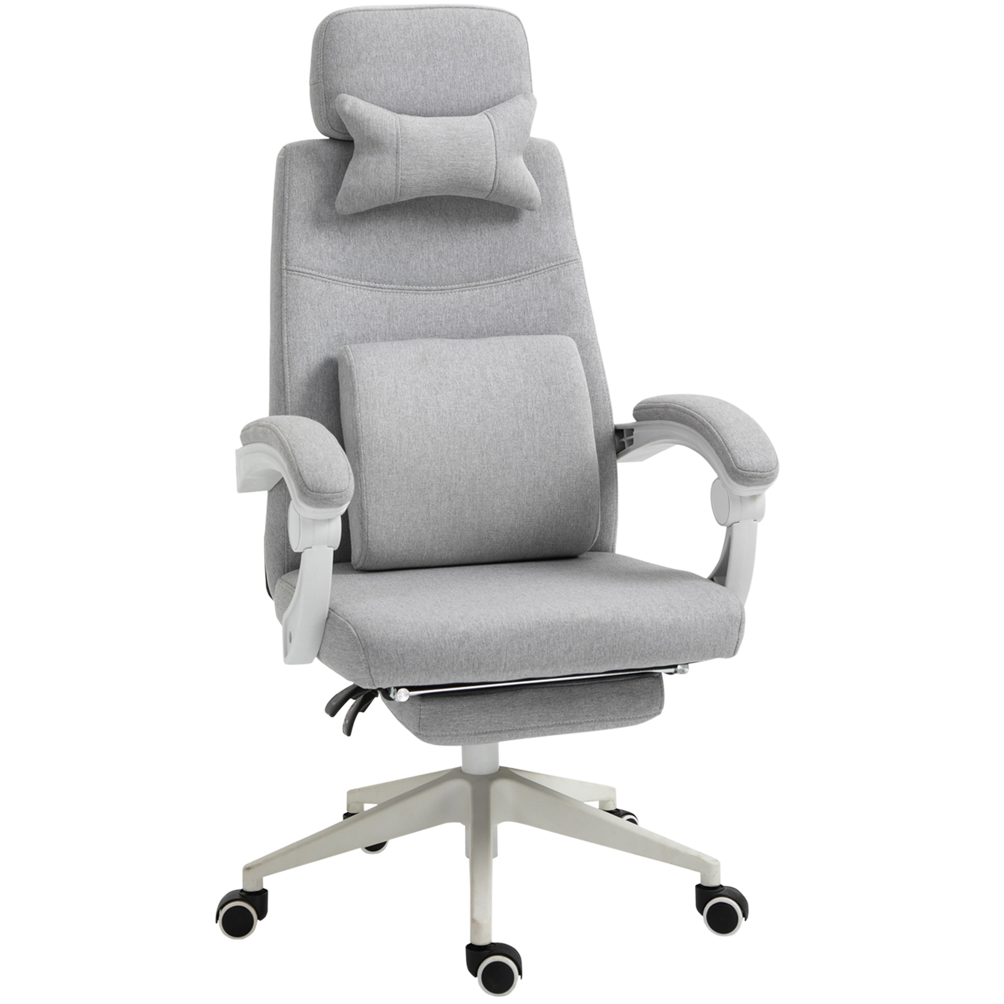 Fauteuil de bureau ergonomique mal de dos chaise à roulettes pivotant 360° grand confort repose-pied lin gris