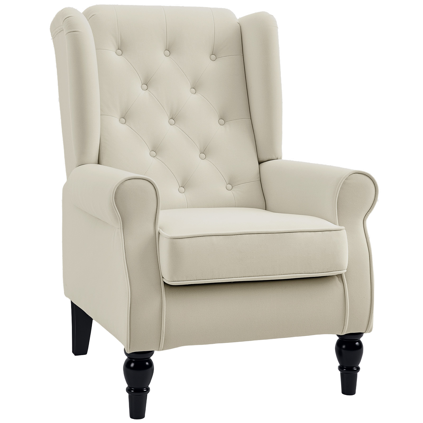 HOMCOM Retro Arm Chair with 160kg Capacity Wingback Upholstered Button Tufted Chair for Living Room Bedroom, Cream White   Aosom UK