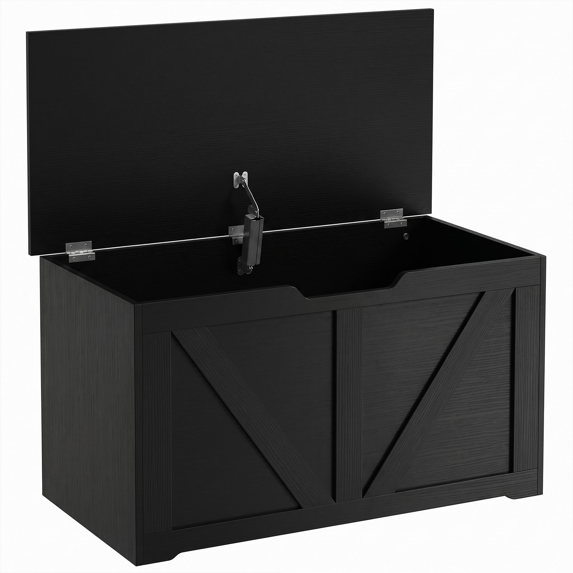 HOMCOM 100L Home Storage Box, with Safety Hinge – Black Wood-Effect HOMCOM 100L Home Storage Box, with Safety Hinge – Black Wood-Effect