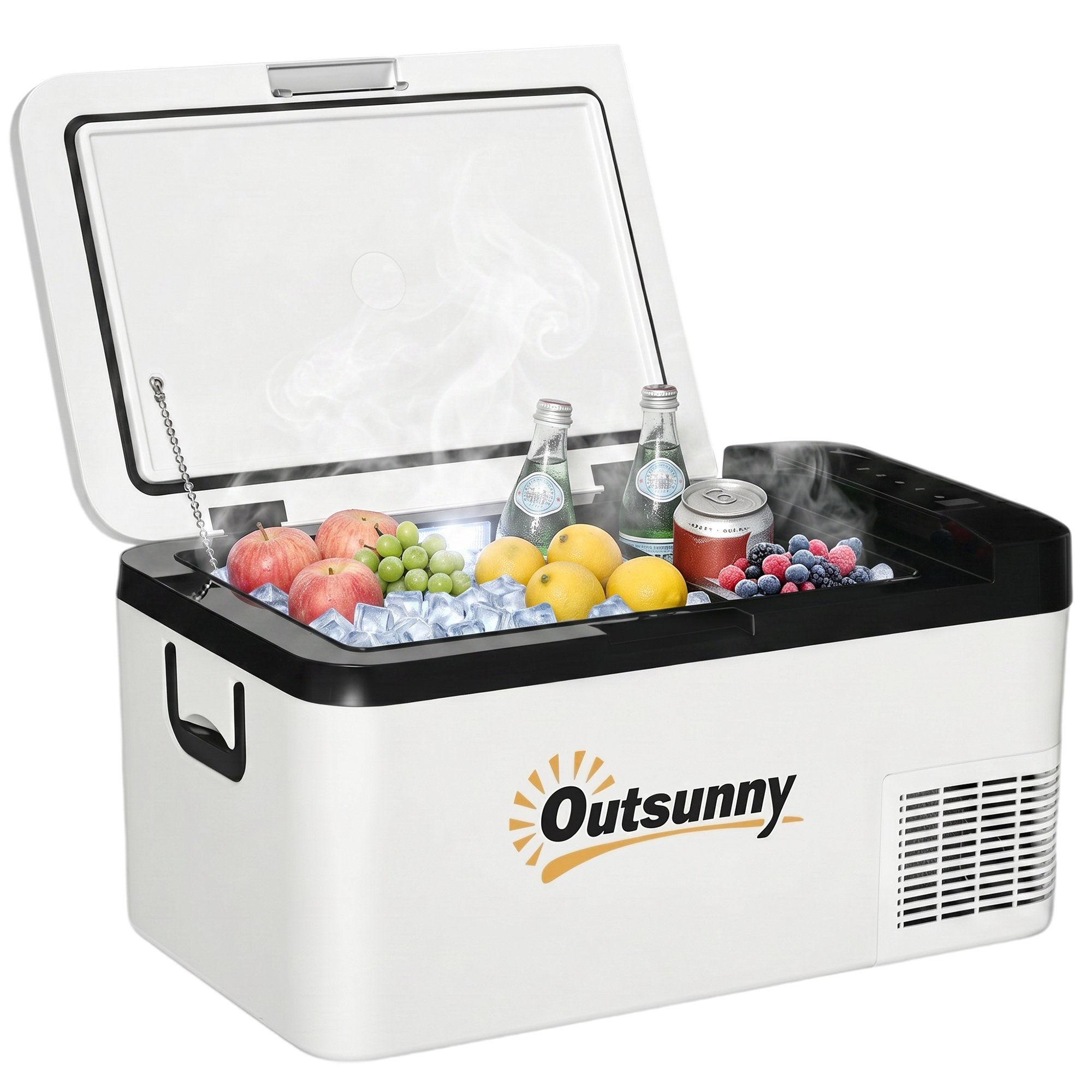 Outsunny Nevera y Congelador Compresor 18L Portátil hasta -20℃ Luz LED y Asas Plegables Refrigerador de Coche 58,5x33,5x29,2 cm Blanco | Aosom España