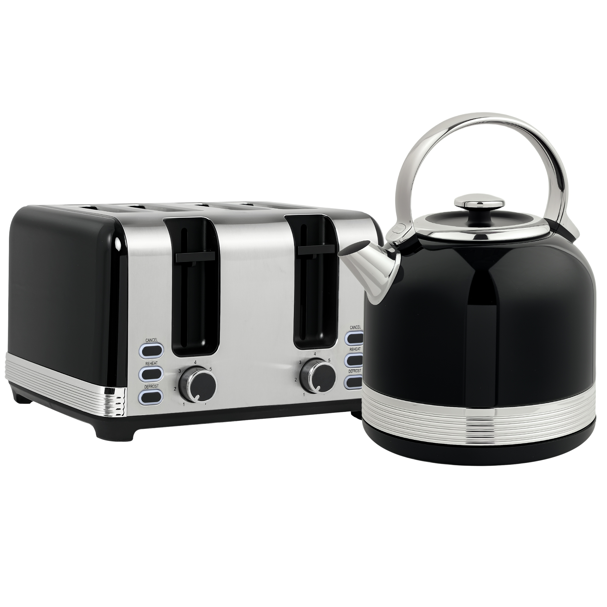 HOMCOM Waterkoker En Broodrooster Set 1.7L 2200W 7 Bruiningsniveaus RVS Kunststof Zwart Automatische Uitschakeling Droogkookbeveiliging | Aosom.nl