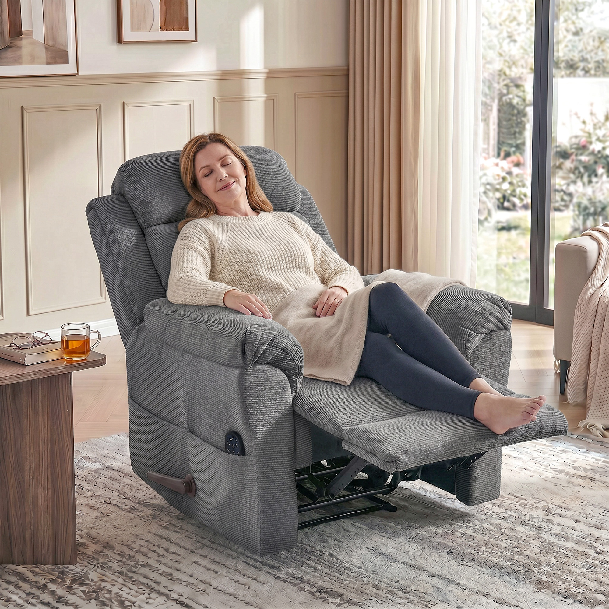 HOMCOM Relaxfauteuil Massagestoel met 8 vibratiepunten, lendenverwarming, 135° kantelbaar, wandbesparend, chenille, grijs, 87x95x109 cm | Aosom.nl