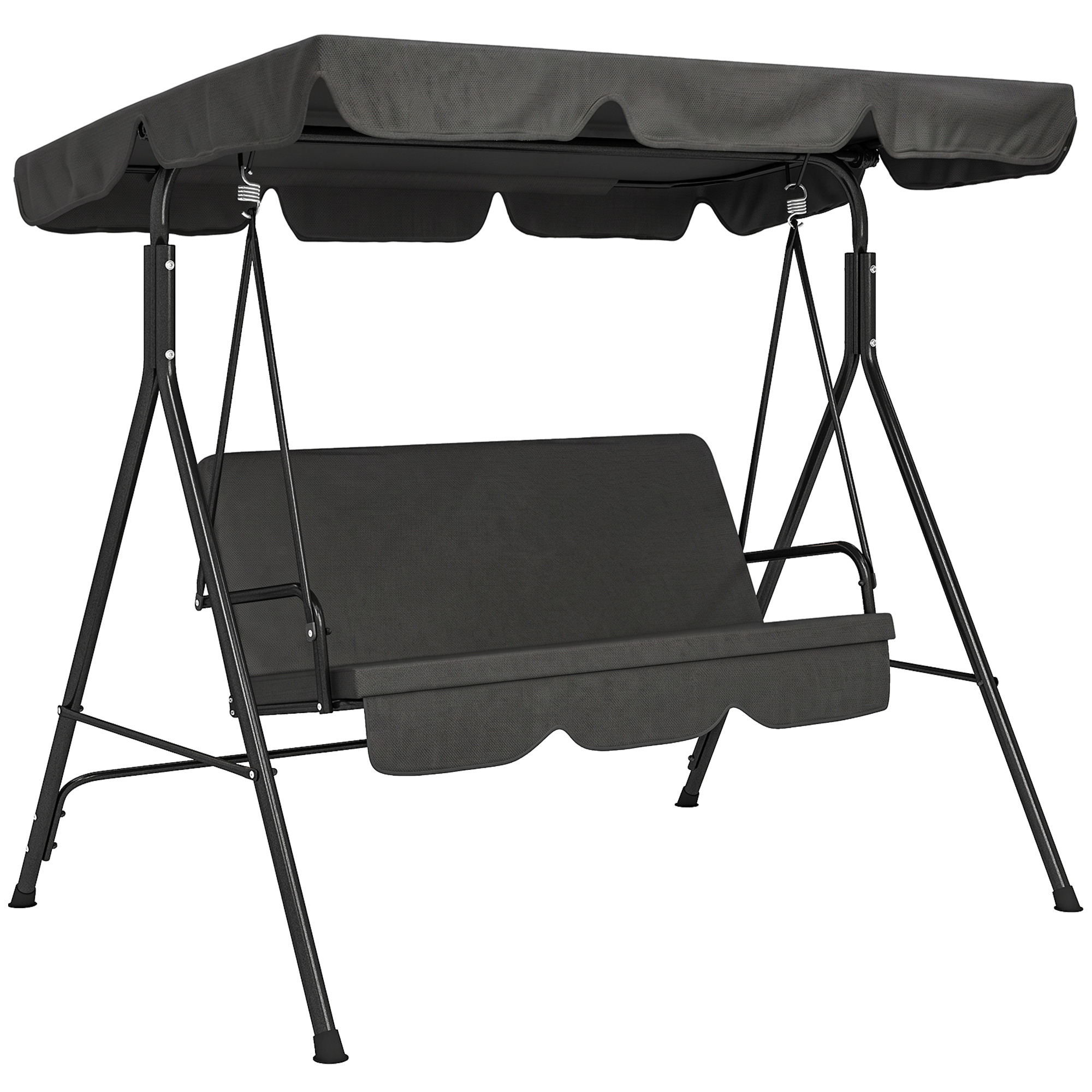 Outsunny Balancín de Jardín Exterior Columpio de 3 Plazas con Toldo Ajustable y Marco de Acero para Terraza 172x110x153 cm Negro