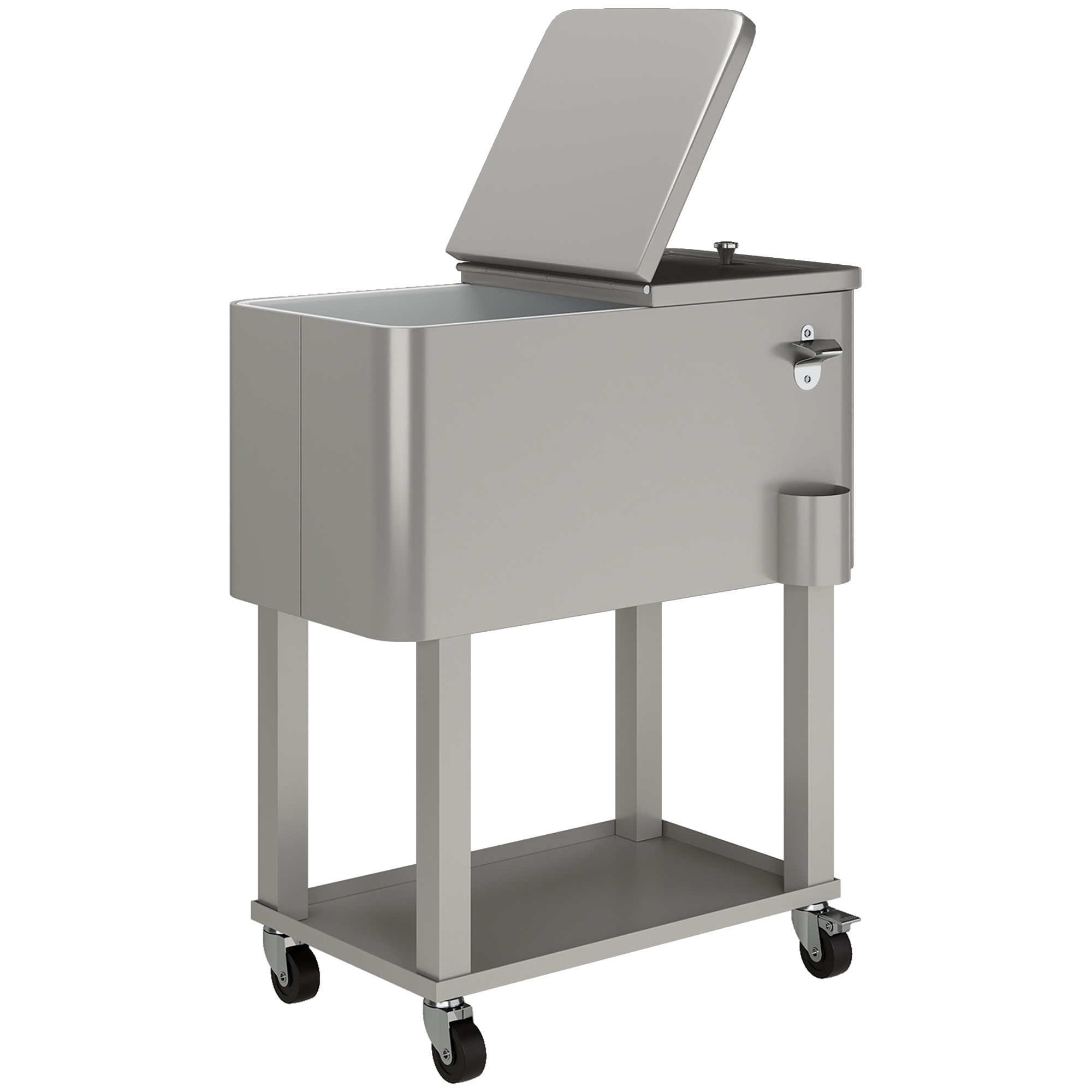 Outsunny Carro Nevera con Ruedas Abrebotellas y Estante 56L para Patio Fiesta Terraza 67x35x80 cm Gris Claro