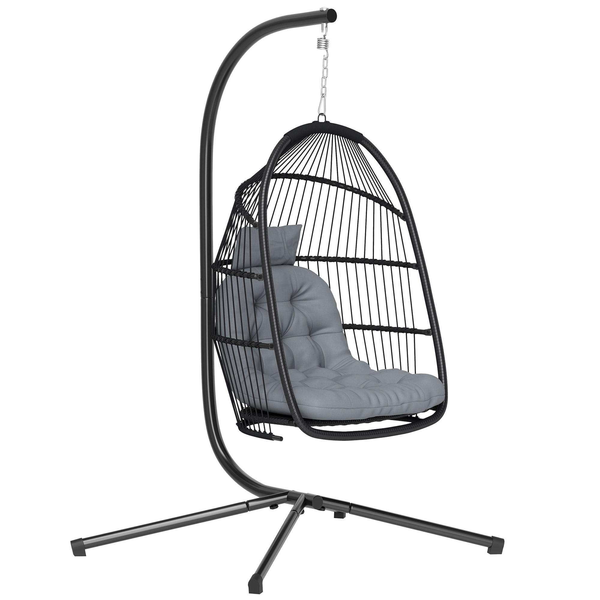 Outsunny Silla Colgante Huevo Altura Ajustable Plegable Silla Colgante con Cojín Cómodo y Estructura Resistente 150 kg Gris | Aosom España