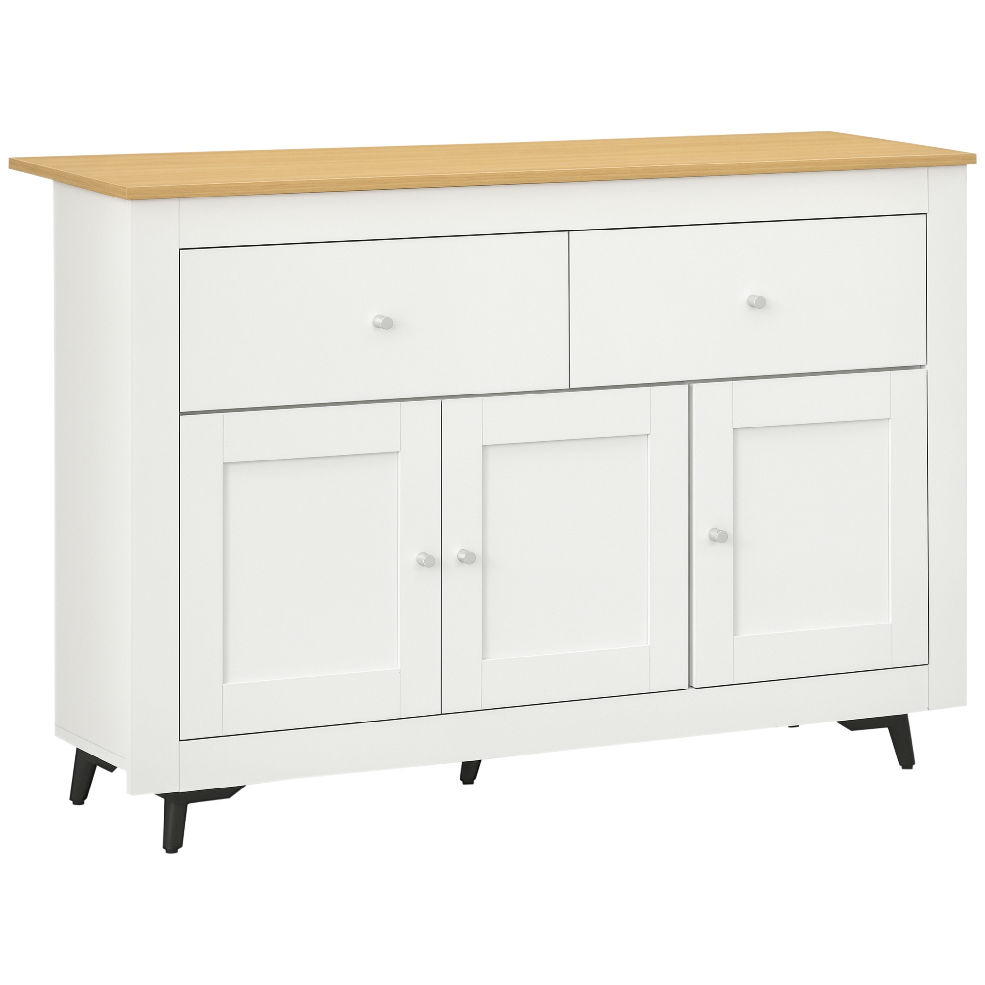 HOMCOM Aparador Cocina Mueble Auxiliar con Cajones de Madera y Estante Ajustable 117x35x80 cm Blanco | Aosom España
