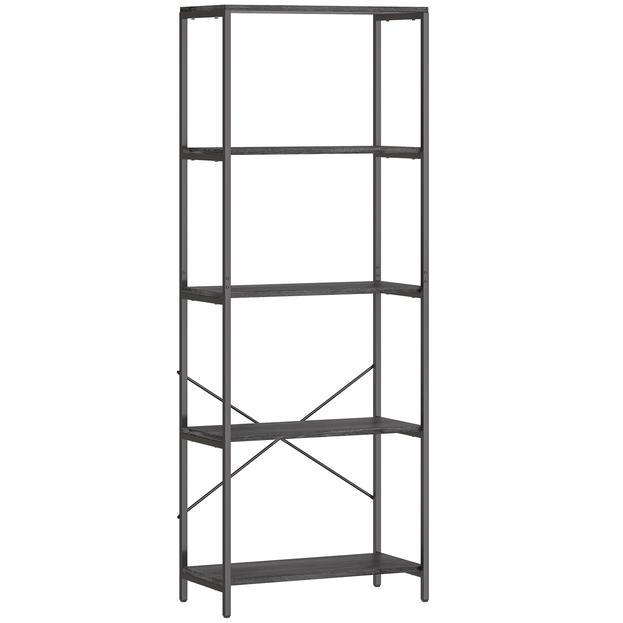 HOMCOM 5-Tier Bookshelf, Industrial Bookcase with Metal Frame – Dark Grey and Black HOMCOM 5-Tier Bookshelf, Industrial Bookcase with Metal Frame – Dark Grey and Black