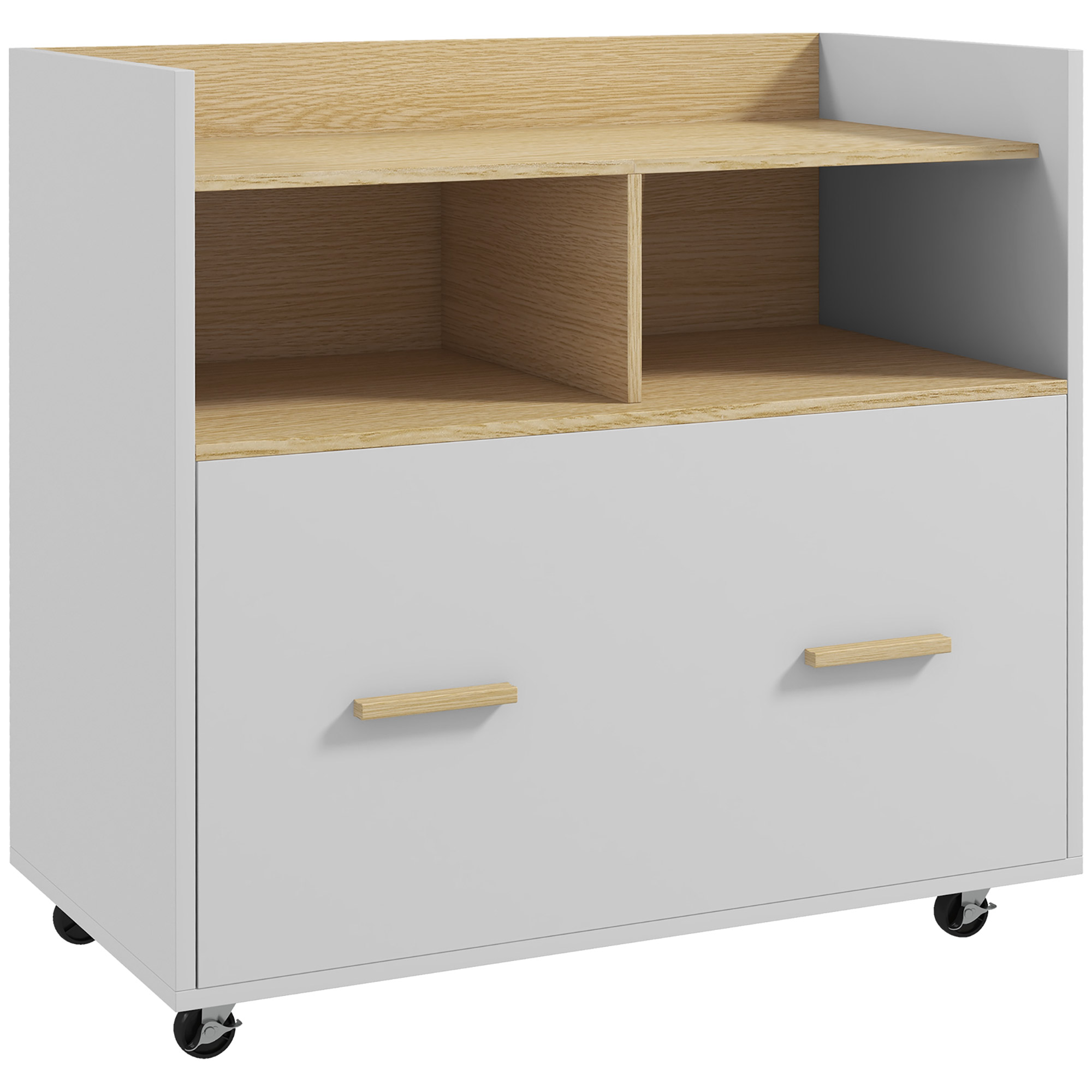 Vinsetto Mueble Archivador con Ruedas con Cajón para Tamaño A4 y 2 Compartimentos Armario Archivador 76x40x75,5 cm Roble y Blanco | Aosom España
