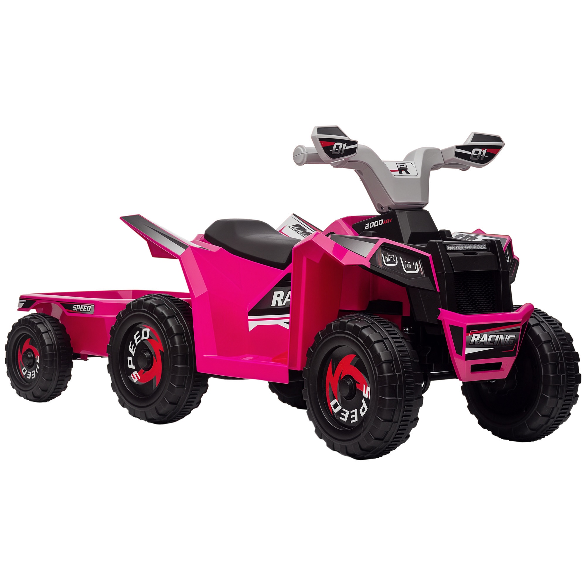 Homcom Pink 6V Electric Quad Bike For Toddlers With Rear Storage Trailer, Durable Wheels, For Ages 18-36 Months, | Aosom Uk