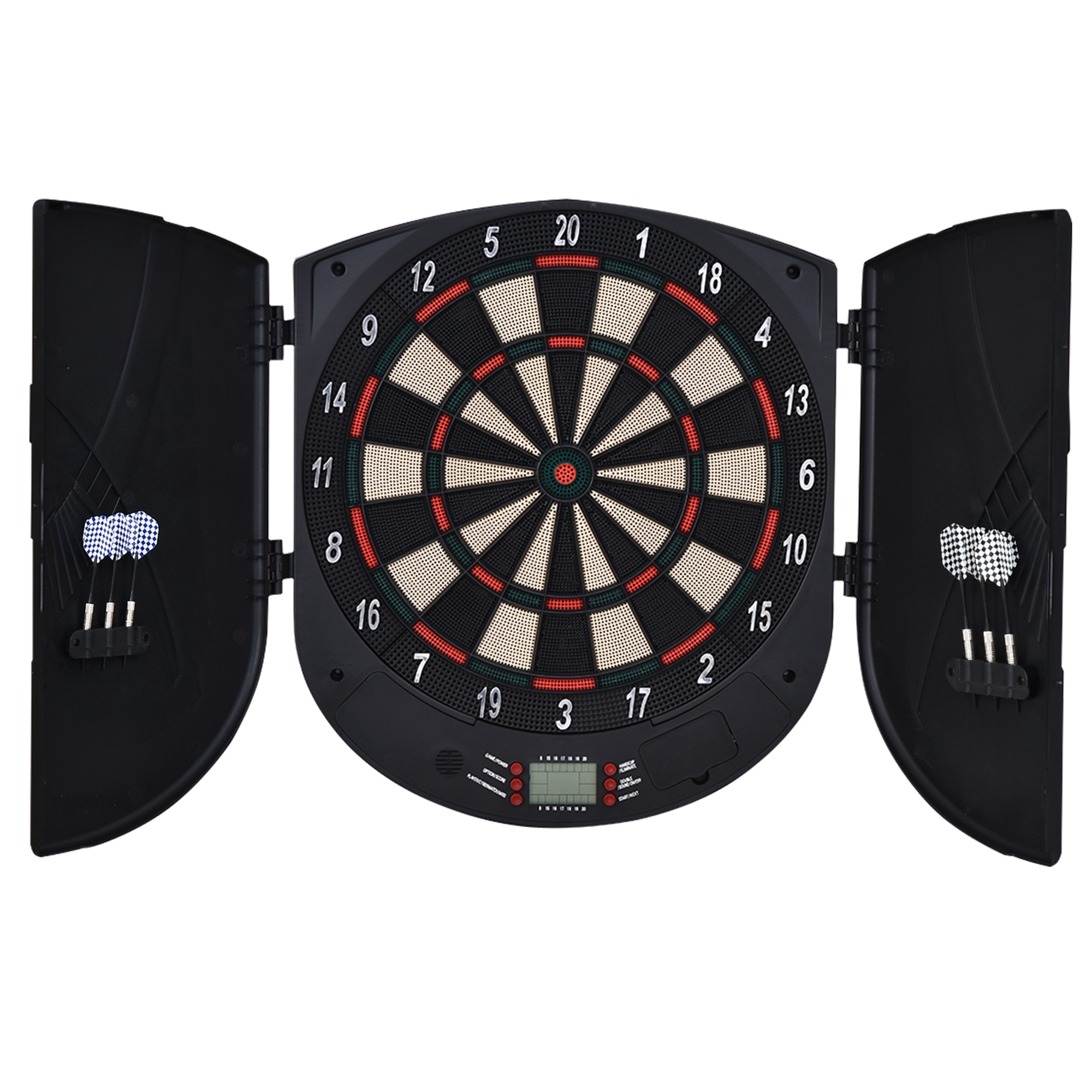 HOMCOM elektronisch dartbord, voor 8 spelers, inclusief 6 darts, LED-display, geluidseffecten, eenvoudig op te hangen, zwart, oranje | Aosom.nl