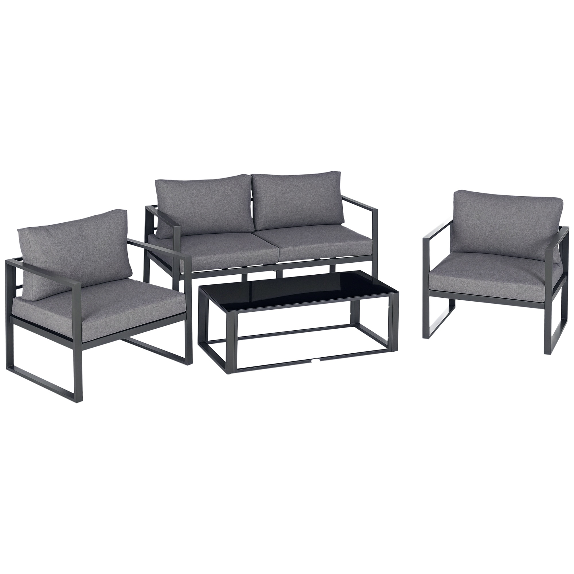 Outsunny 4 Pieces Garden Sofa Set 2 Single Armchair 1 Bench & Side Table Set Aluminium Frame Patio Furniture with Cushions Grey Outsunny 4 Pieces Garden Sofa Set 2 Single Armchair 1 Bench & Side Table Set Aluminium Frame Patio Furniture with Cushions Grey