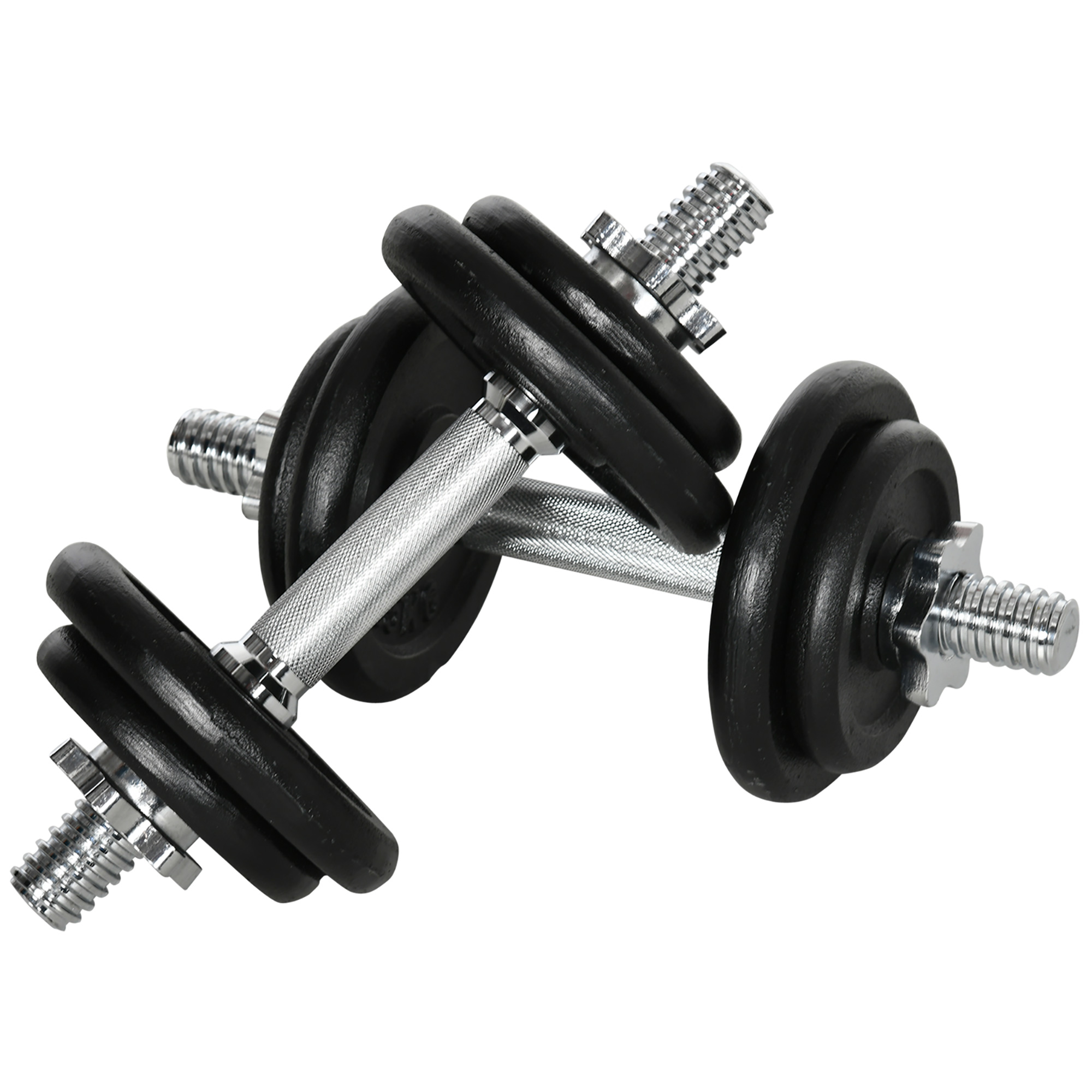HOMCOM Halter 2-in-1 20 kg 8 halterschijven roestvrij ijzer zwart 95 x 16 cm stersluitingen slipvaste handgrepen home gym | Aosom.nl