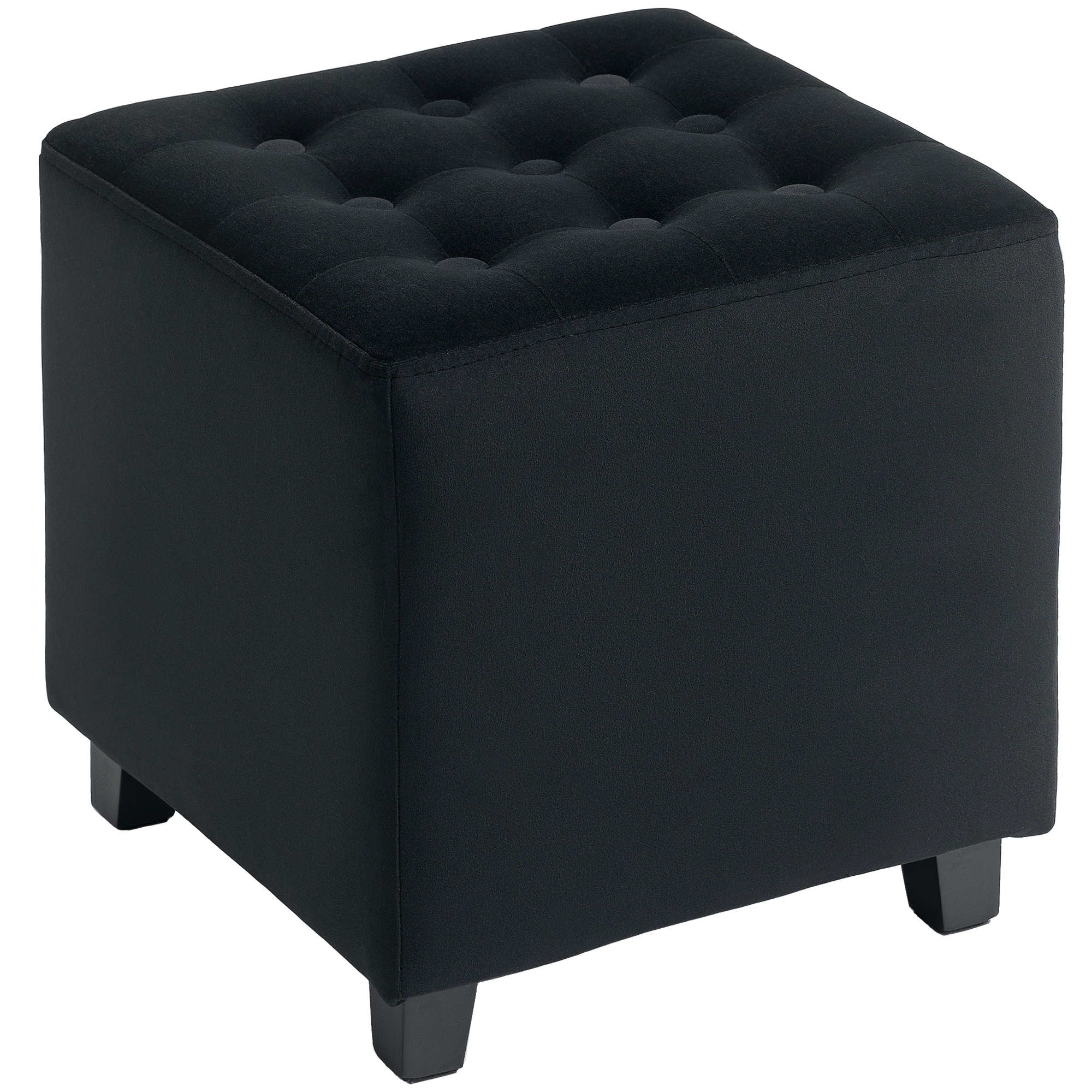 Homcom Charcoal Grey Velvet-Feel Square Ottoman - Grey