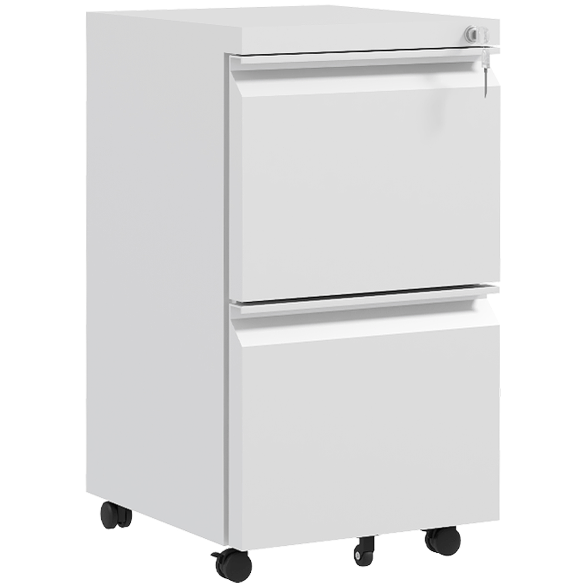 Vinsetto White Mobile Steel Filing Cabinet, 2-Drawer Lockable Unit On Wheels With Adjustable Hanging Bar For Various File Sizes, | Aosom Uk
