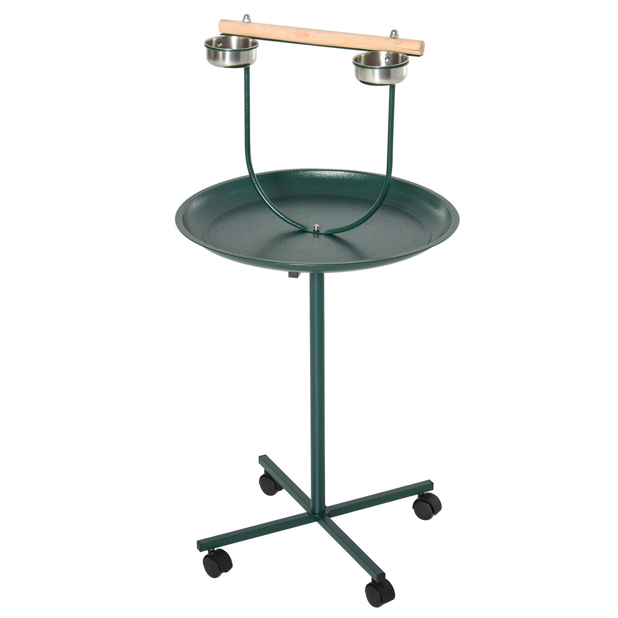 PawHut Bird Perch Stand with Four Wheels, Feeding Bowls, for Small, Medium Birds, Green PawHut Bird Perch Stand with Four Wheels, Feeding Bowls, for Small, Medium Birds, Green