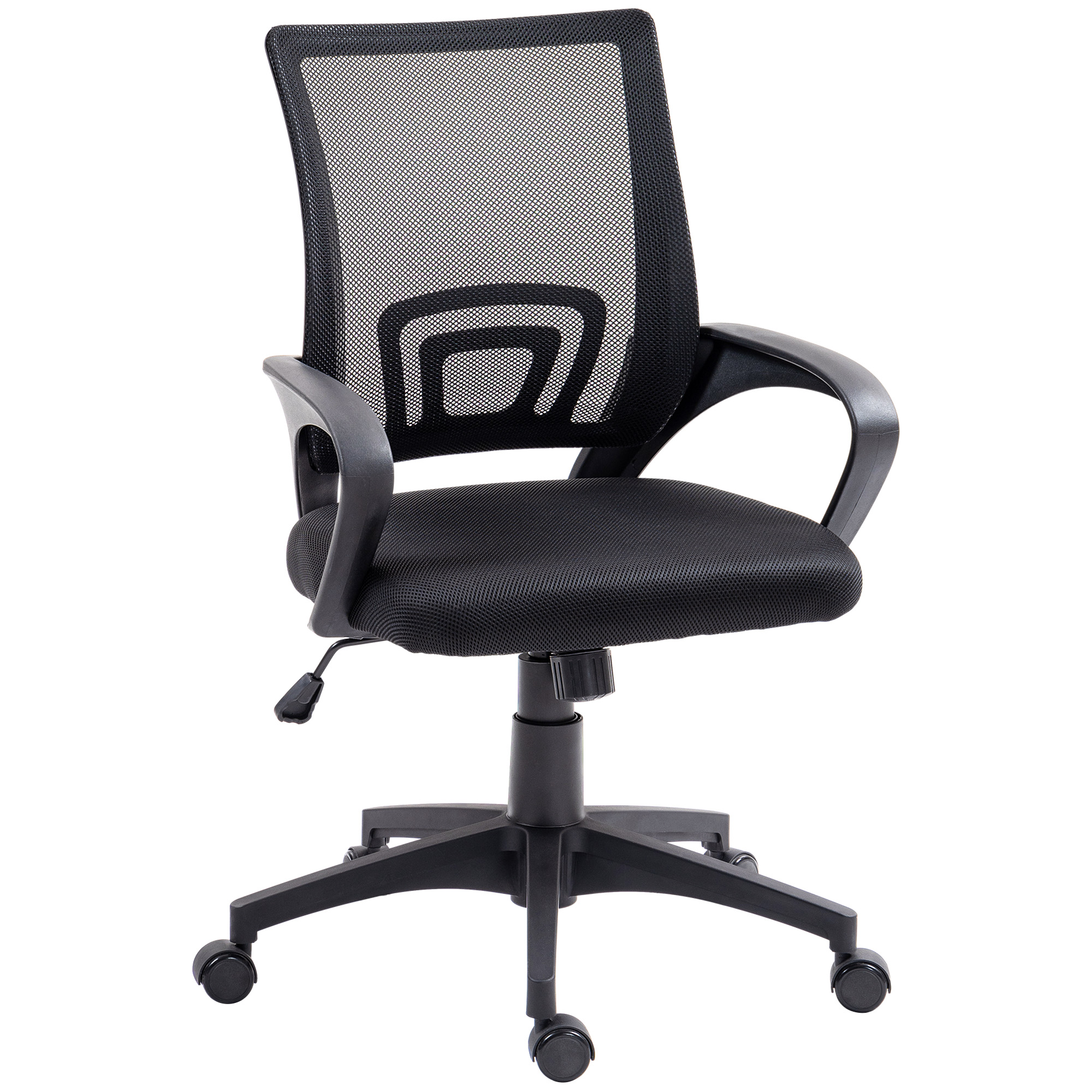 HOMCOM Silla de Oficina de Malla Giratoria con Altura Ajustable Función de Basculante y Reposabrazos Negro | Aosom España