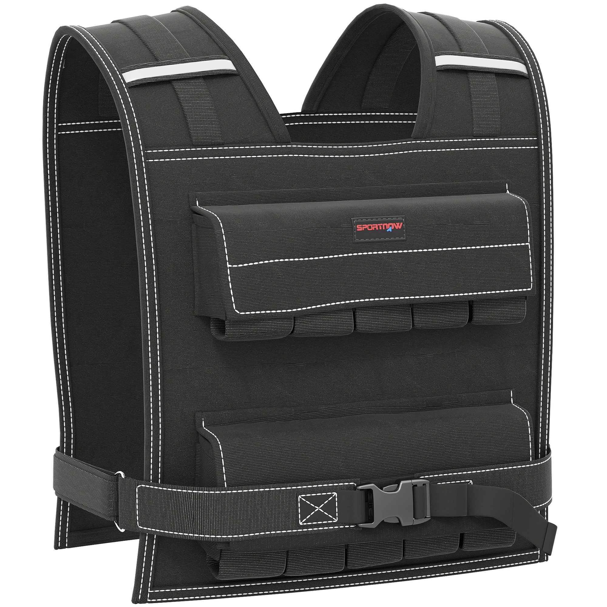SPORTNOW Vestă cu Greutăți Reglabilă 20kg cu 20 de Greutăți, Vestă cu Benzi Reflectorizante, Potrivire Strânsă pentru Antrenament Acasă, Alergare și Fitness, Material Oxford, 50x40 cm, Negru | Aosom Romania
