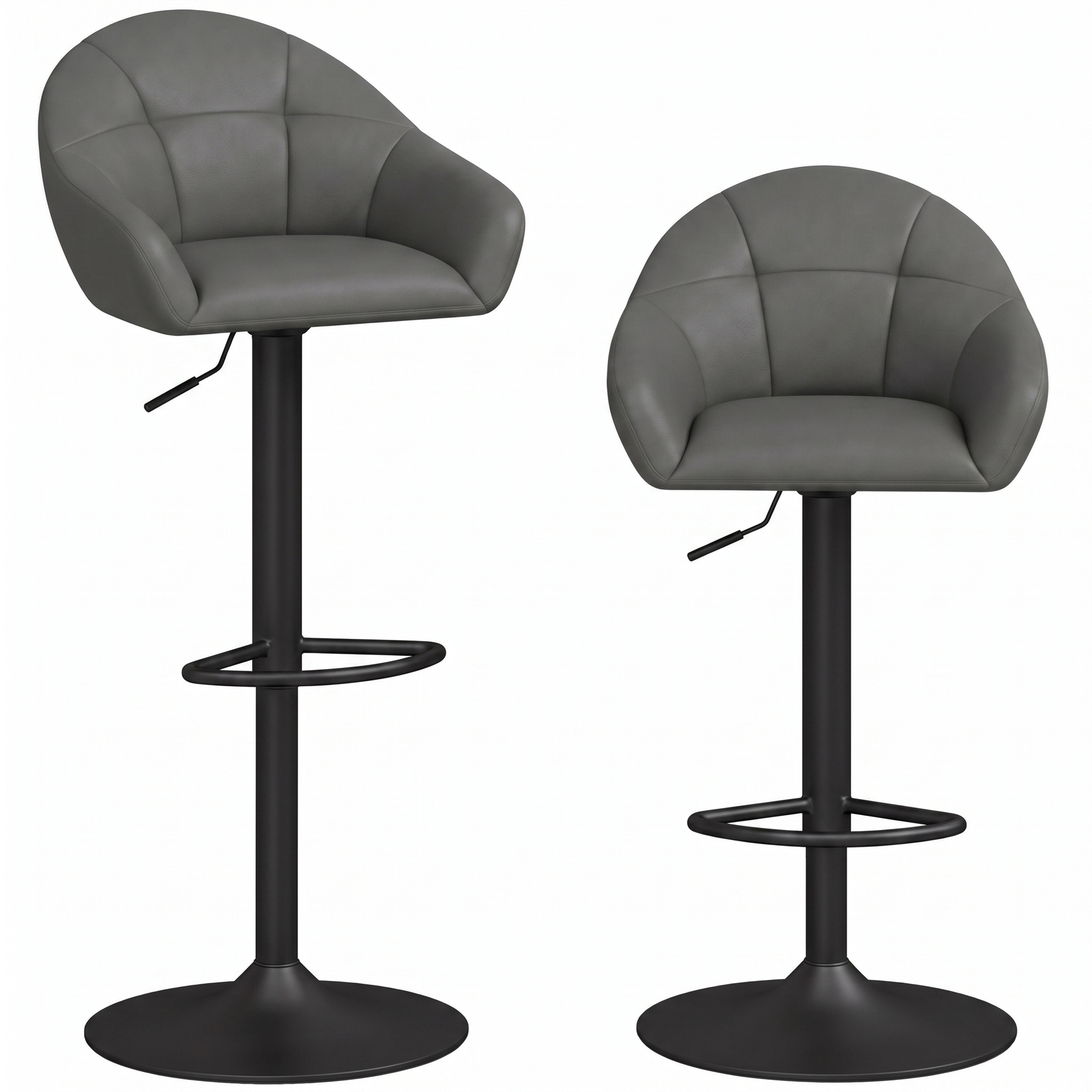 Homcom Grey Bar Stools Adjustable Heights Breakfast Bar Stools Backrest Armrests Set Of 2 With Rubber Ring Metal Base,