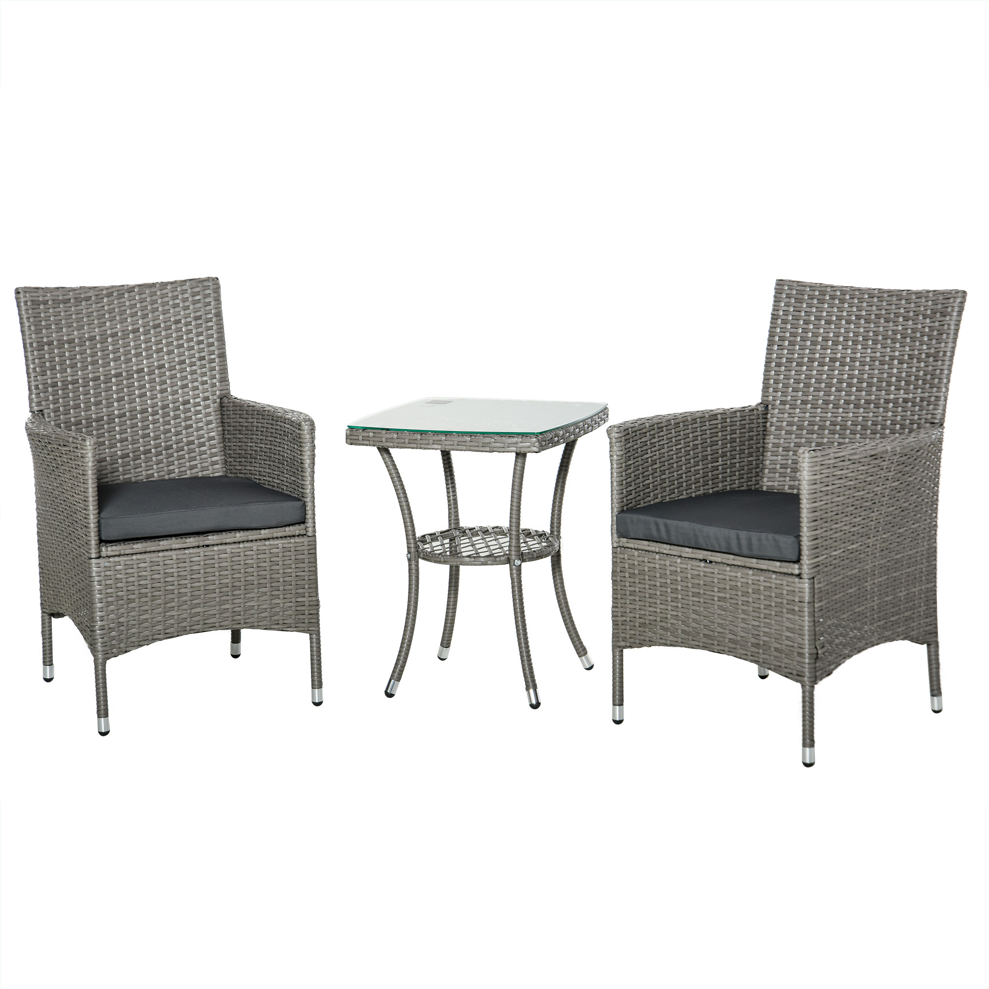 Outsunny 3-delige tuinzitgroep, comfortabele zitset met bijzettafel, weerbestendig poly-rotan, stevig staal, 160 x 80 x 65 cm, grijs | Aosom.nl