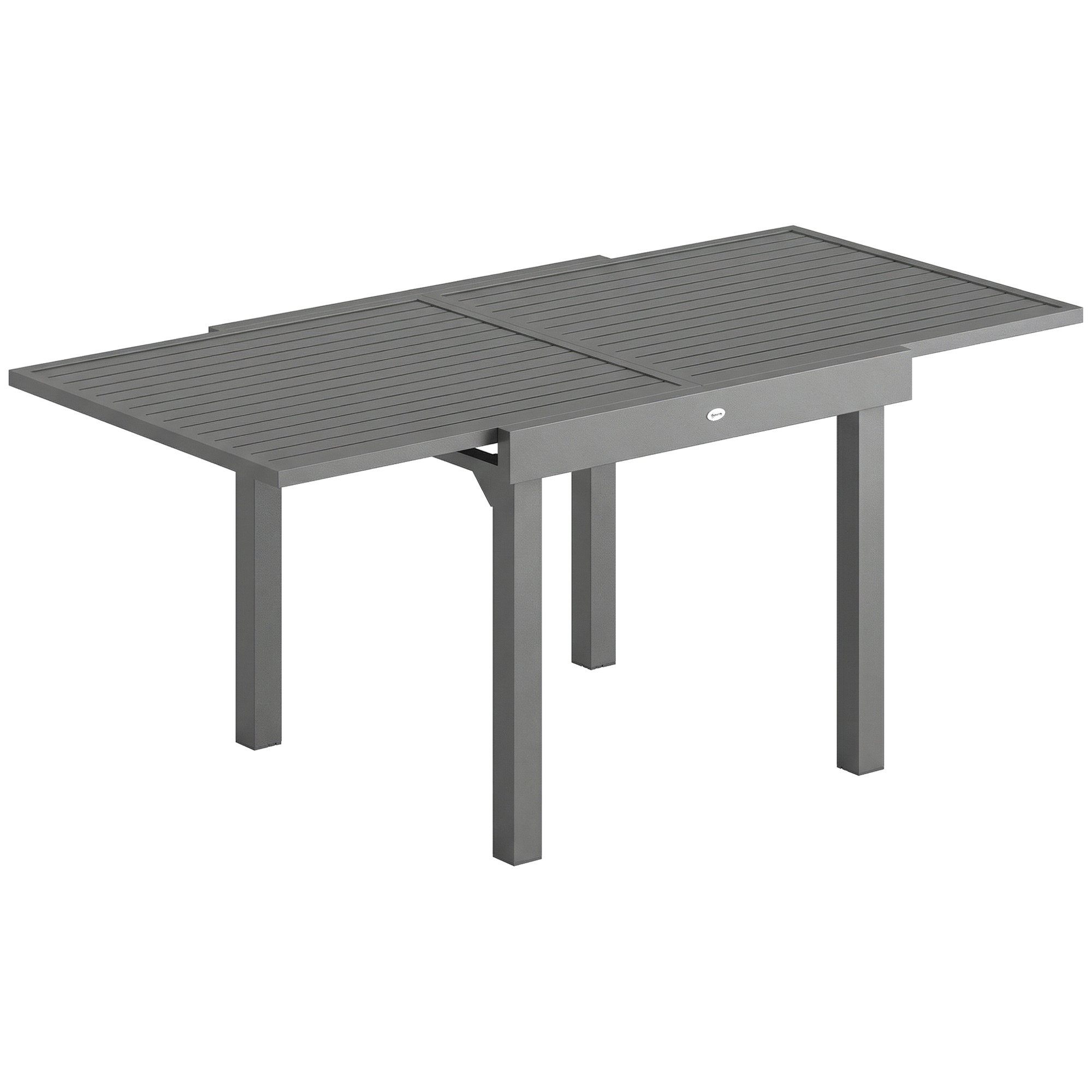 Outsunny Extending Garden Table for 4-8 People, Aluminium Outdoor Dining Table with Slatted Top, Dark Grey