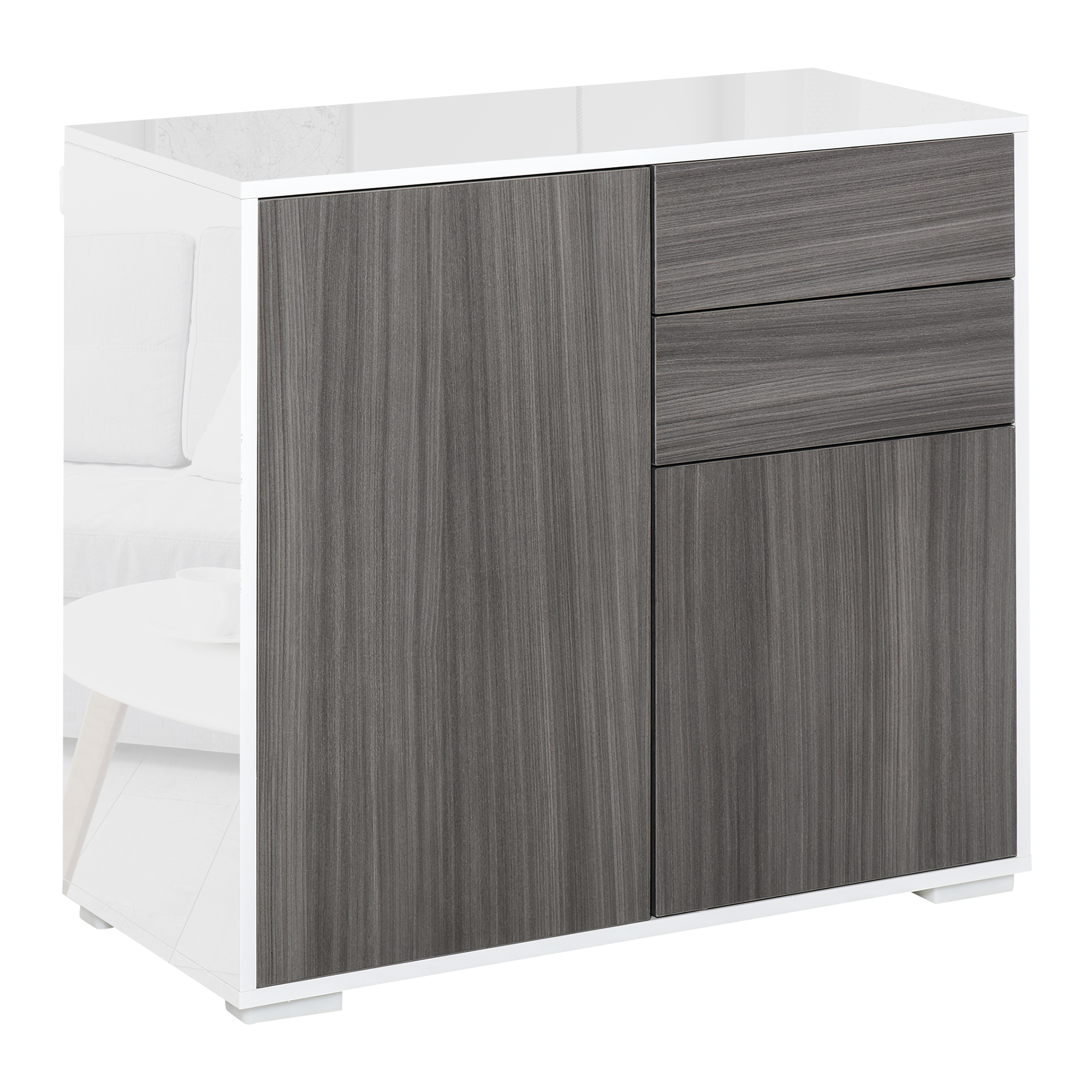 HOMCOM Kommode Mehrzweckschrank Aktenschrank Aufbewahrungsschrank Hochglanz 2 Schublade 2 Türen E1 Spanplatte weiß+Hellgrau 79 x 36 x 74 cm   Aosom
