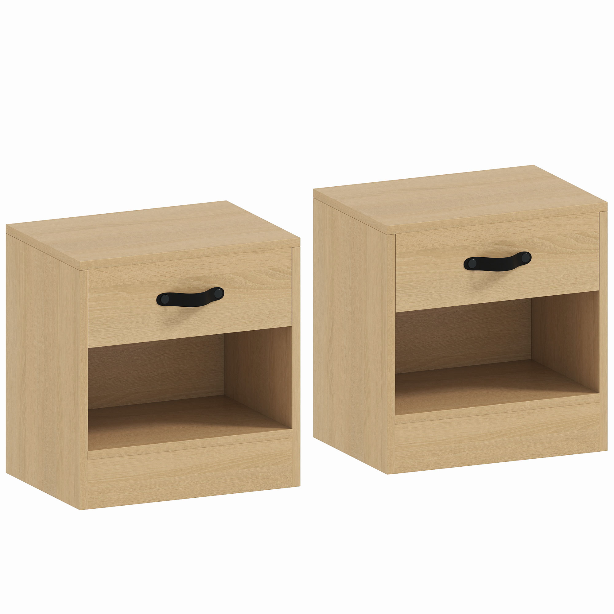 HOMCOM Pack de 2 Mesitas de Noche con Cajón y Compartimento Abierto para Salón 39x28x41 cm Natural