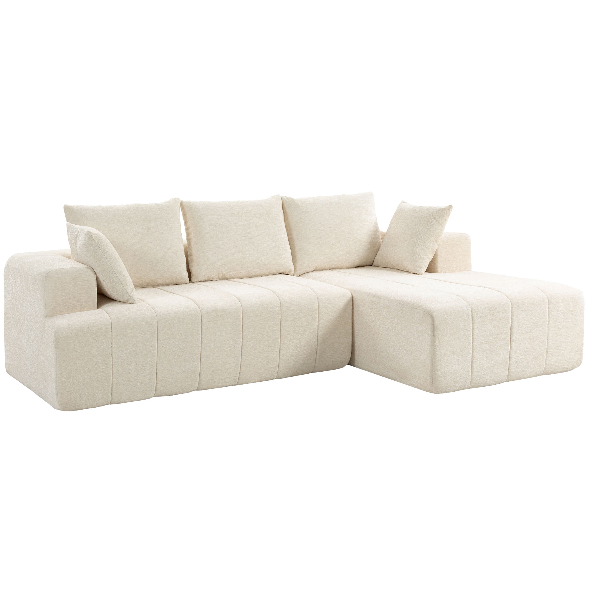 HOMCOM Canapé d'angle 256 cm avec méridienne, canapé-lit 3 places en chenille forme de L, assise et accoudoirs larges, beige HOMCOM Canapé d'angle 256 cm avec méridienne, canapé-lit 3 places en chenille forme de L, assise et accoudoirs larges, beige