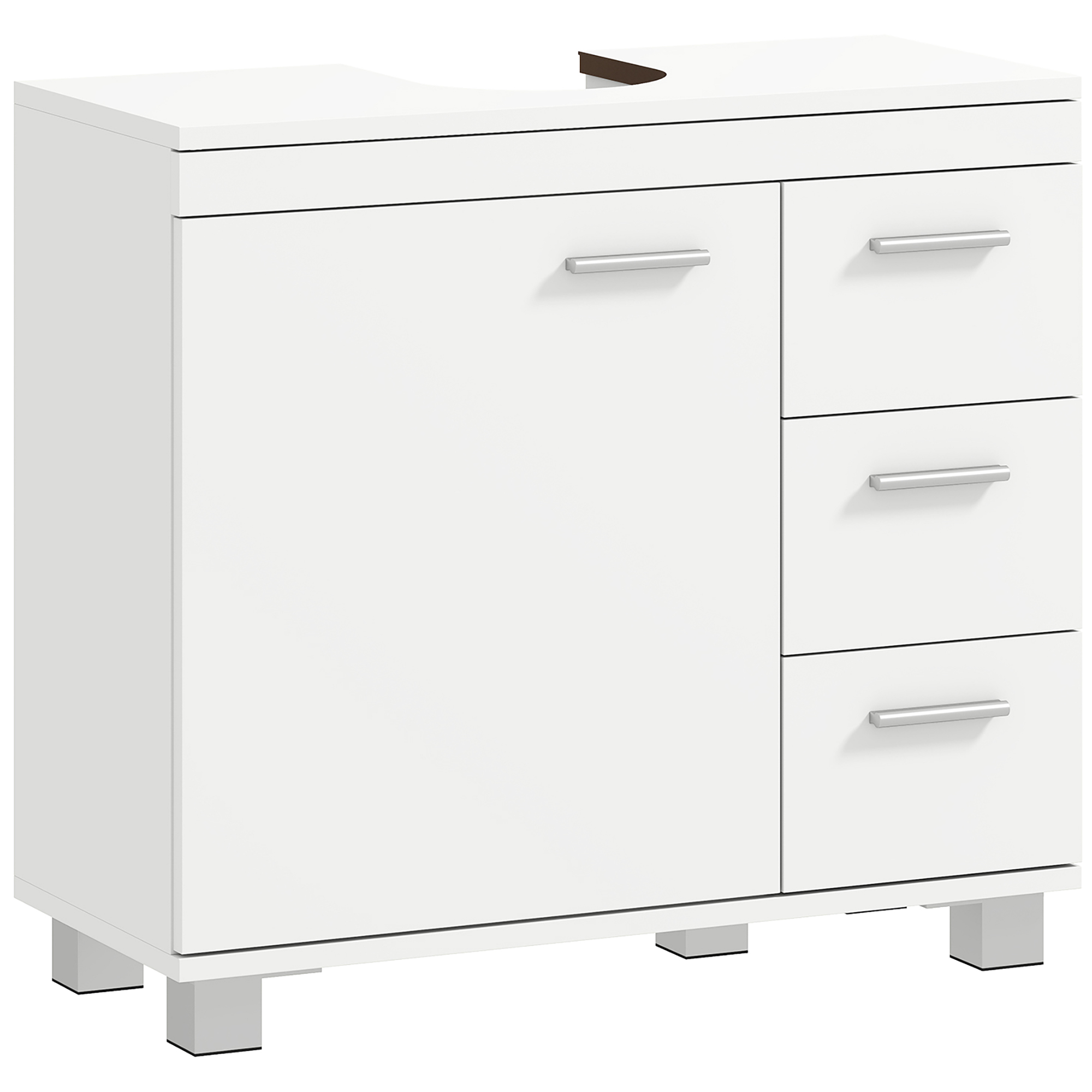 HOMCOM Meuble sous lavabo, meuble de salle de bain avec 3 tiroirs et porte à fermeture amortie, 70 x 30 x 64 cm, blanc