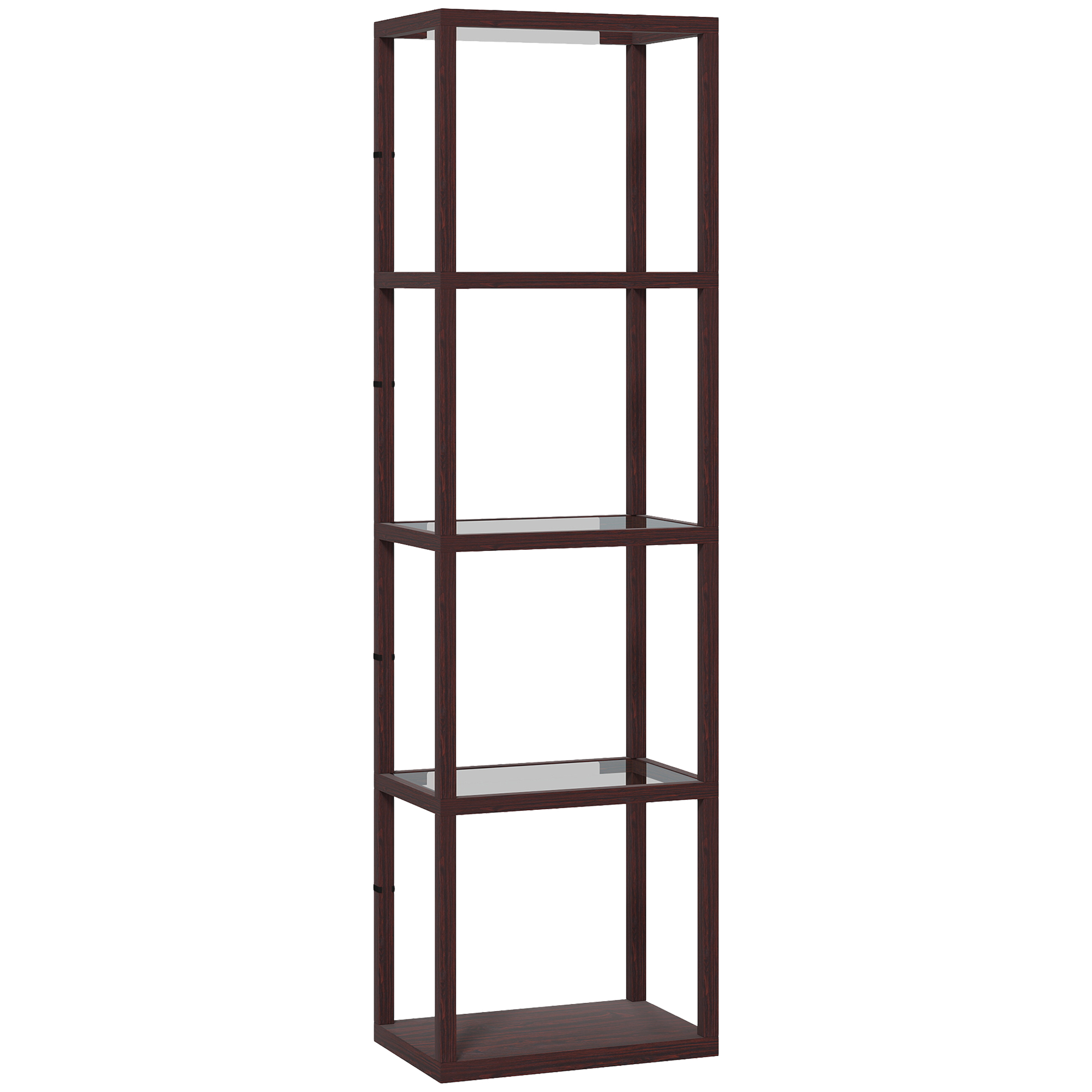 HOMCOM LED Floor Lamp with Glass Shelves, 4 Layers Dimmable Tall Standing Lamp, Modern Column Shelf Floor Light for Living Room, Bedroom, Office, Dark Brown