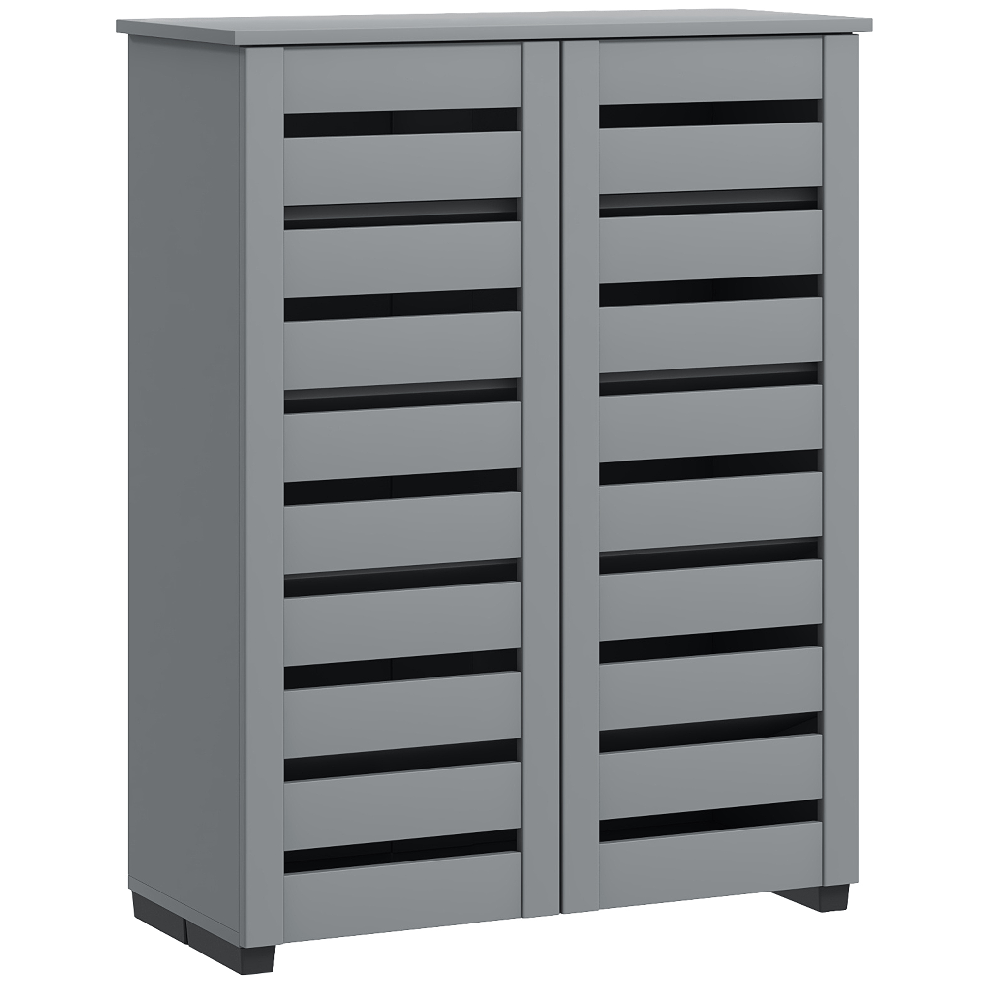 HOMCOM Narrow Shoe Cabinet for Entryway, 5-Tier Slim Shoe Storage Cabinet with 2 Slatted Doors and Adjustable Shelves Grey HOMCOM Narrow Shoe Cabinet for Entryway, 5-Tier Slim Shoe Storage Cabinet with 2 Slatted Doors and Adjustable Shelves Grey