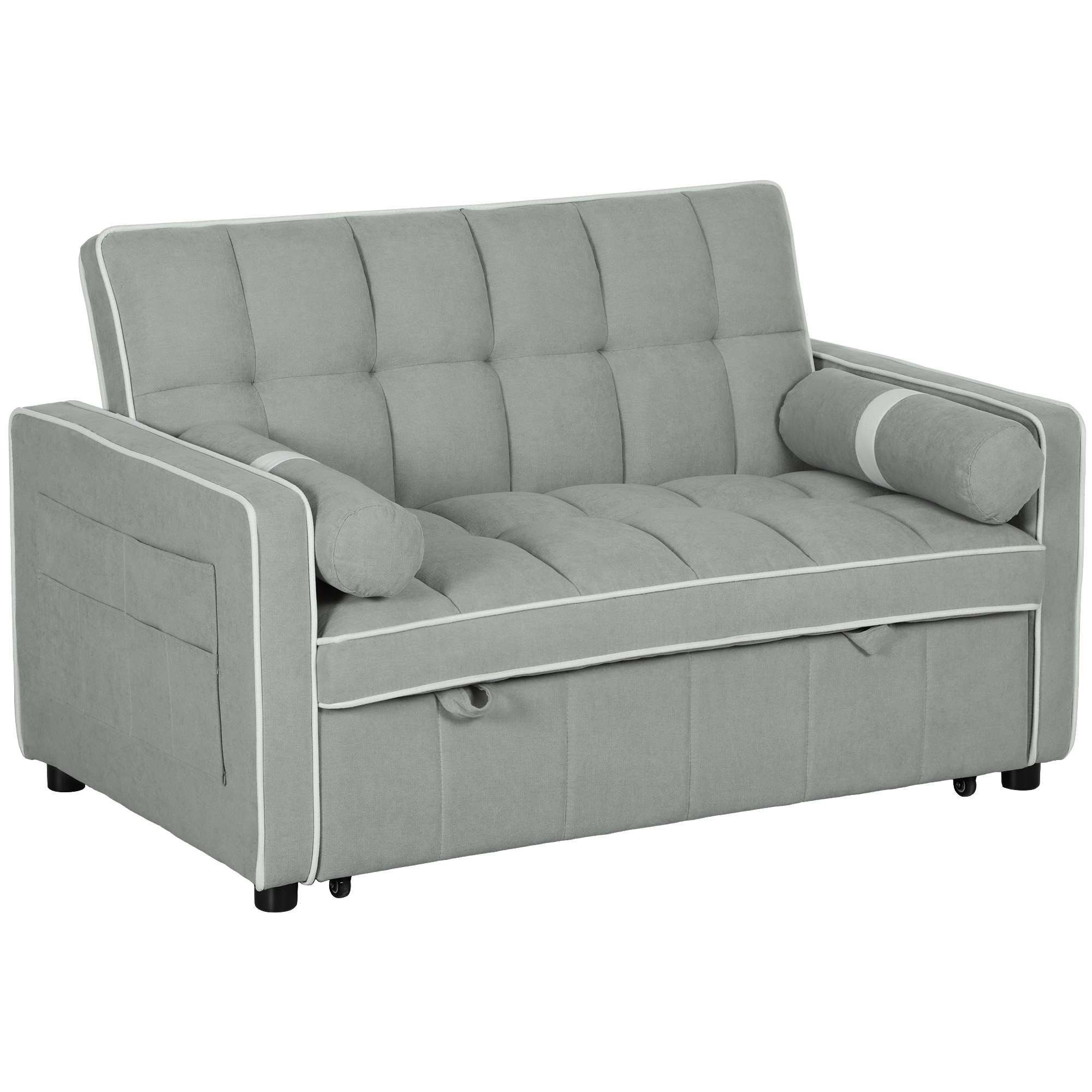 HOMCOM Two-Seater Linen-Look Sofa Bed – Light Grey