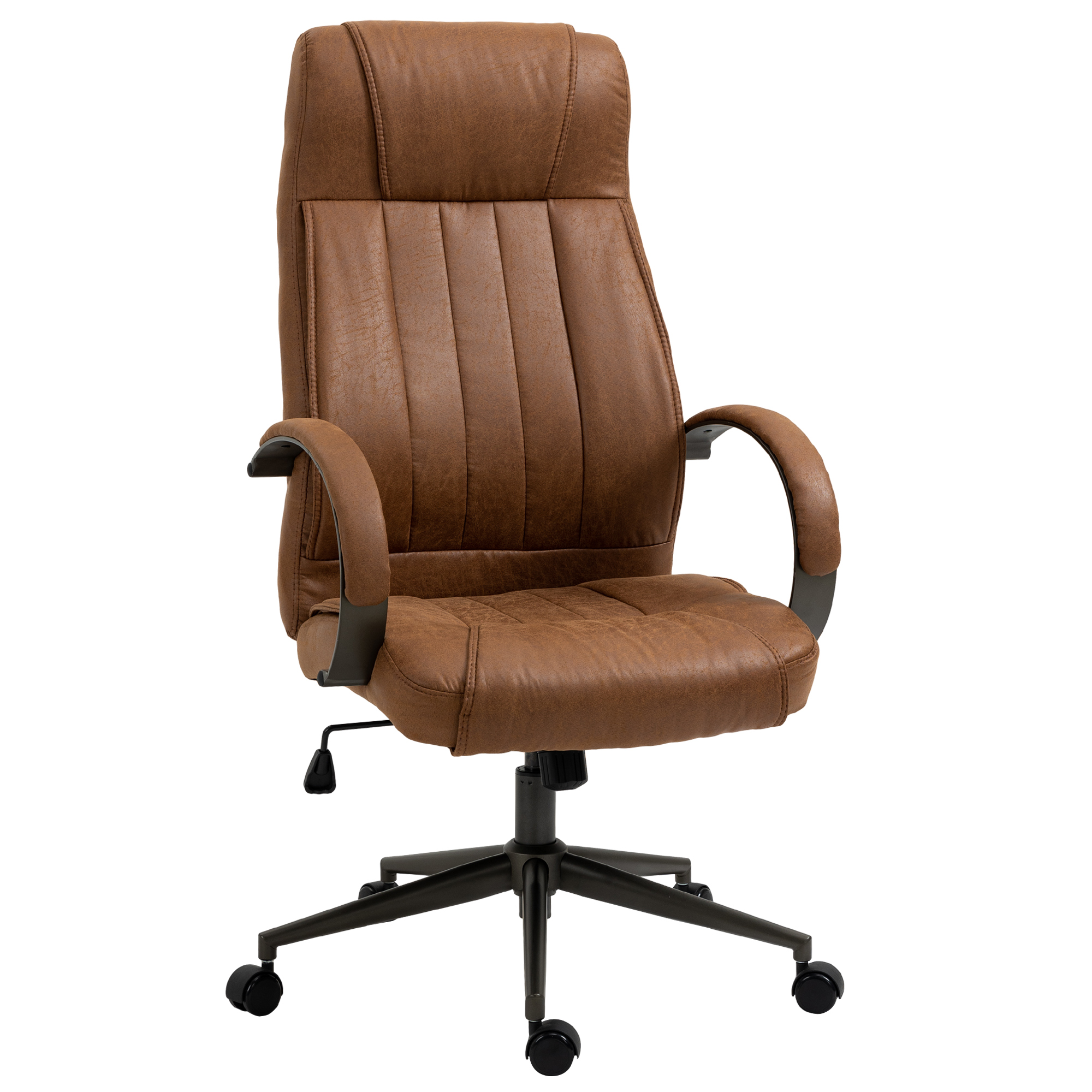 Vinsetto Silla de Escritorio Giratoria Ajustable en Altura con Reposacabezas y Reposabrazos Marrón 61,5x52,5x118-126 cm | Aosom España