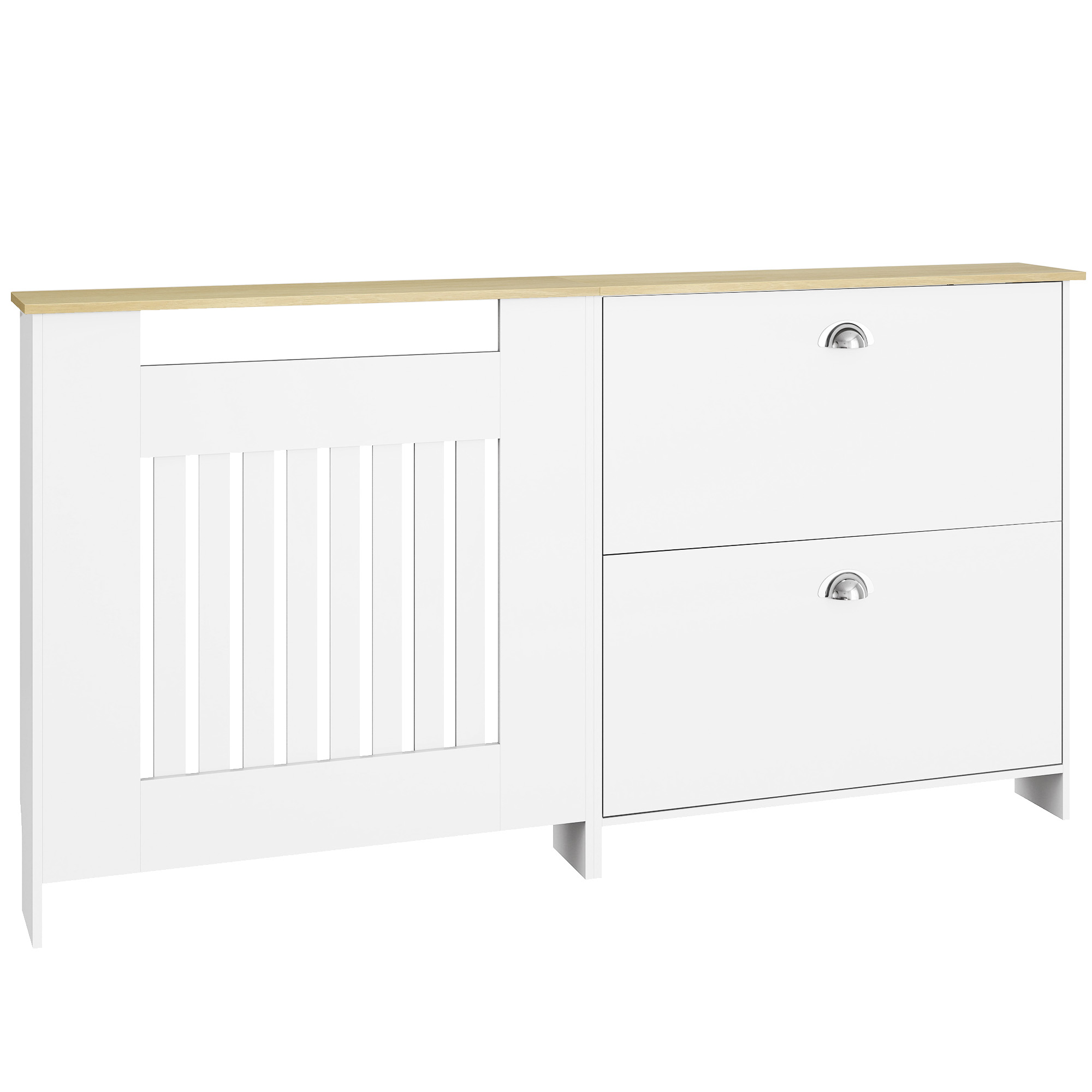 HOMCOM Cubre Radiadores con Zapatero Cubierta para Radiador con 2 Cajones Abatibles 152x19x81 cm Blanco