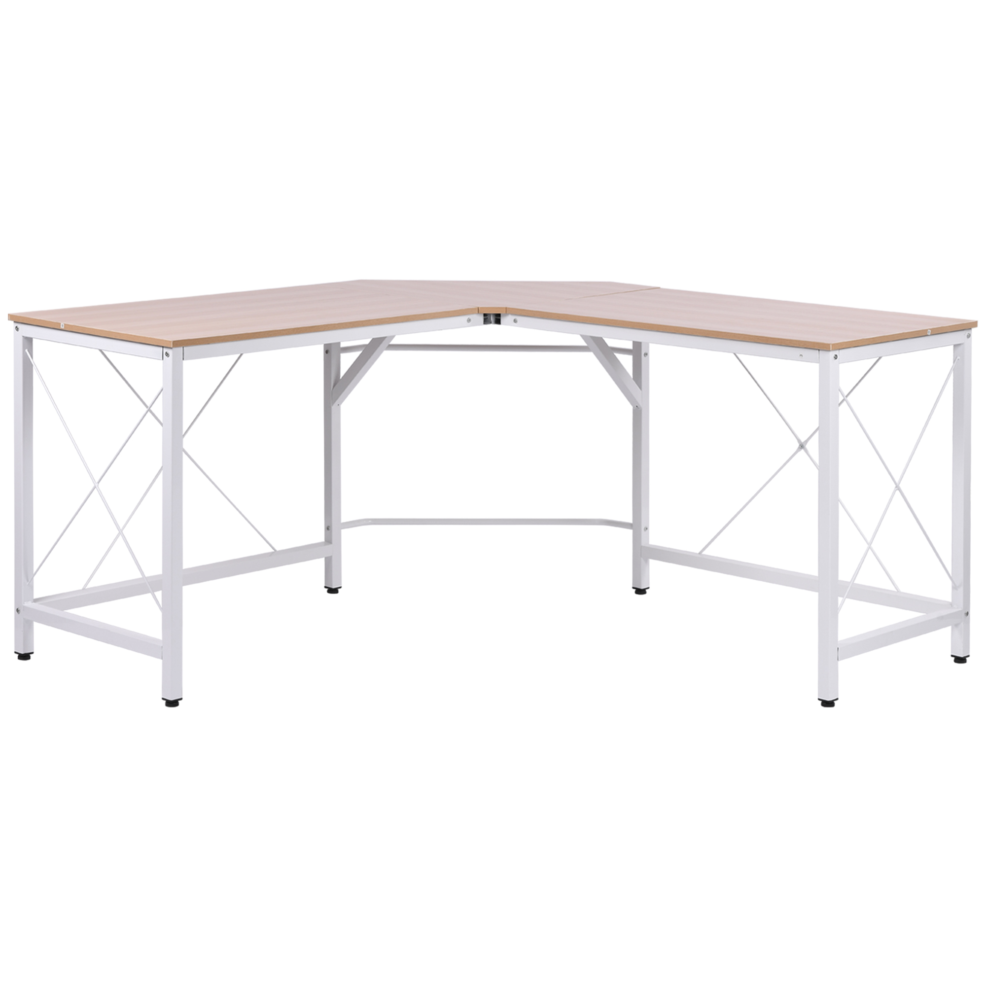 Homcom Bureau Informatique Bureau d’Angle Ordinateur Table d’Angle Poste de Travail MDF 150 x 150 x 76 cm Chêne et Blanc