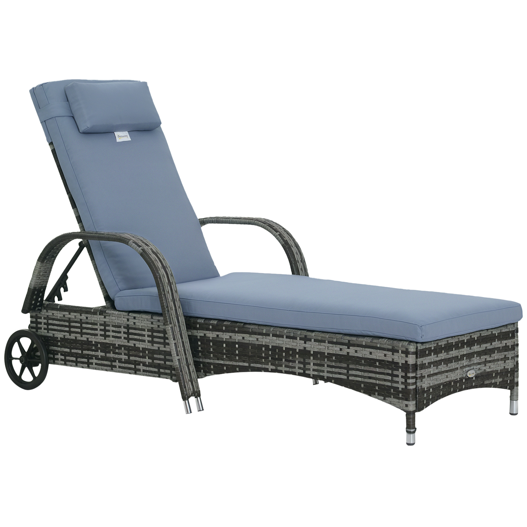 Outsunny Transat bain de soleil grand confort : matelas, têtière, inclinaison réglable multipositions, accoudoirs, roulettes résine tressée gris Outsunny Transat bain de soleil grand confort : matelas, têtière, inclinaison réglable multipositions, accoudoirs, roulettes résine tressée gris