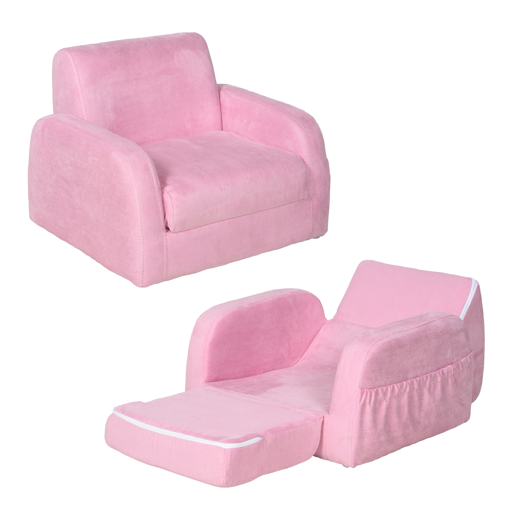 HOMCOM Kids 2 In 1 Armchair Sofa Bed, Fold Out, Padded Wood Frame, Bedroom Furniture, Pink   Aosom UK