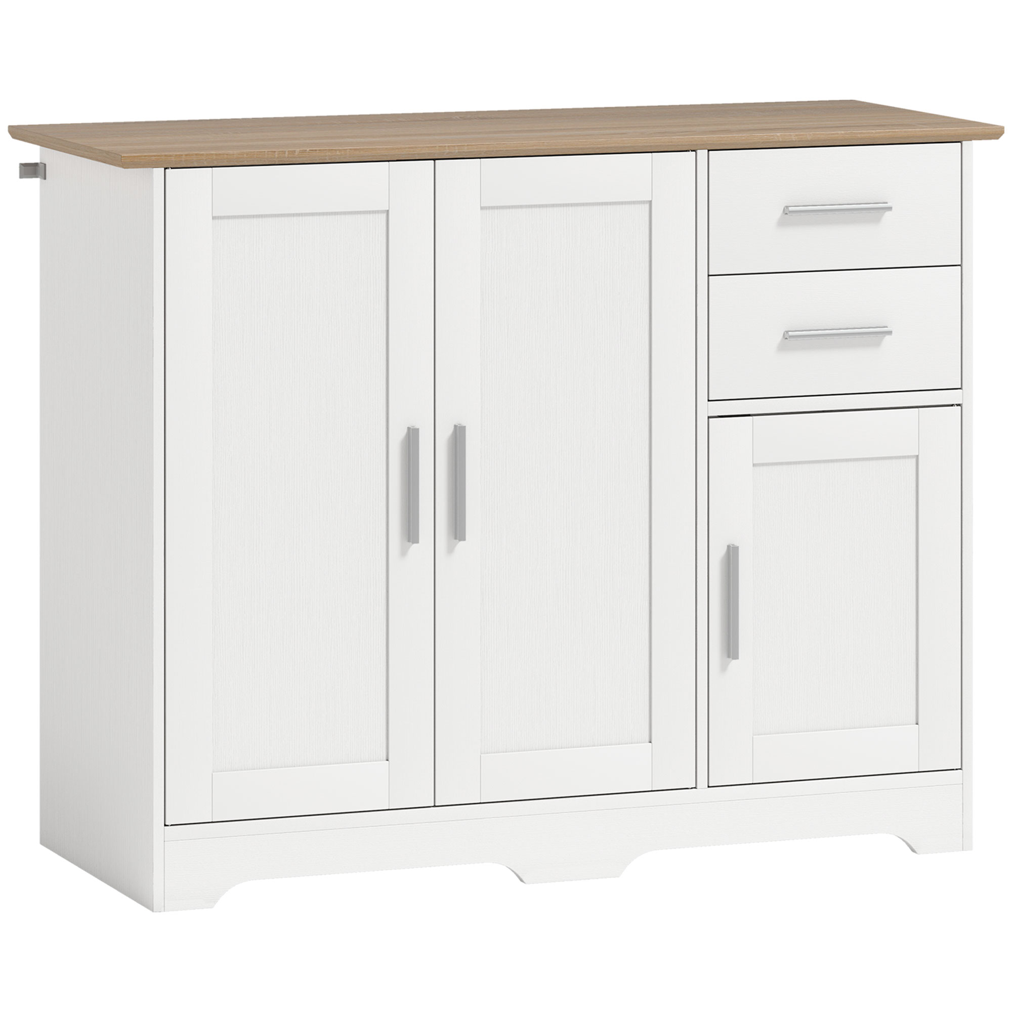 HOMCOM Comoda Moderna din Lemn cu 2 Sertare si 2 Dulapuri, 100x40x78 cm, Alb si Culoare Lemn | Aosom Romania