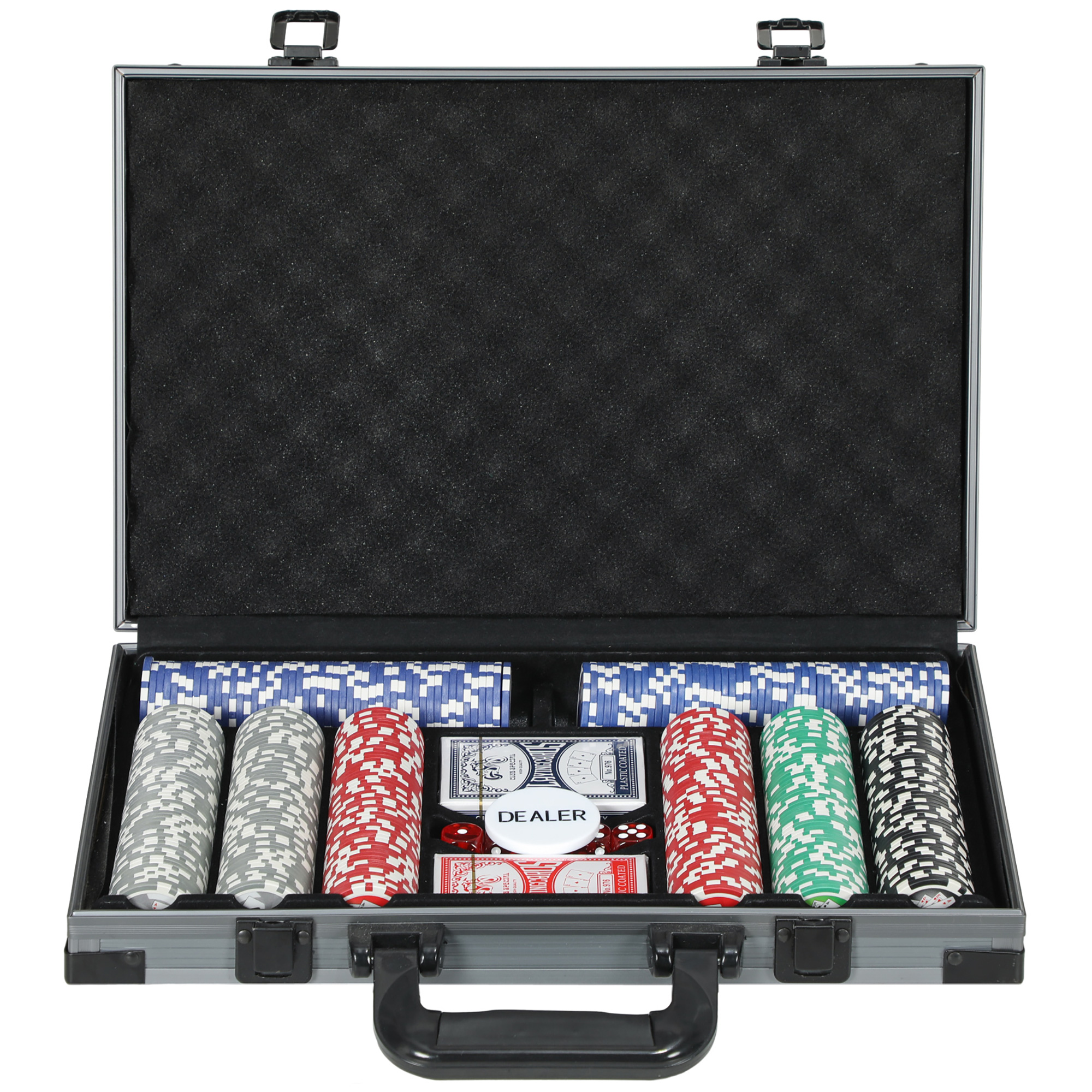 SPORTNOW 400-Piece Poker Chips Set with Lightweight ABS Case, Casino Texas Holdem Poker Set with Mat, 11.5g Numbered Poker Chips, Two Decks of Cards, Dealer, Five Dices, Grey