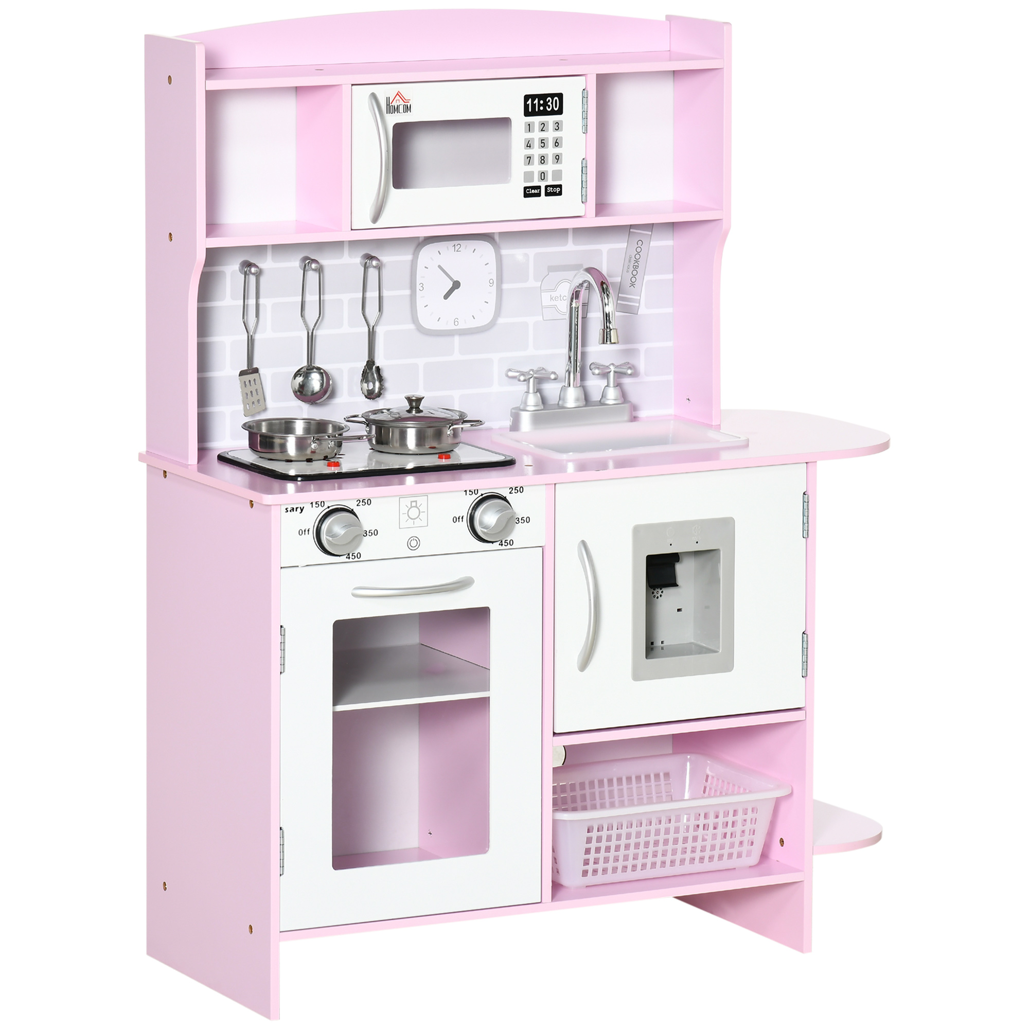 HOMCOM Cocina de Juguete 6 Piezas para Niños +3 Años con Luz y Sonidos Cocinita Educativa Rosa | Aosom España