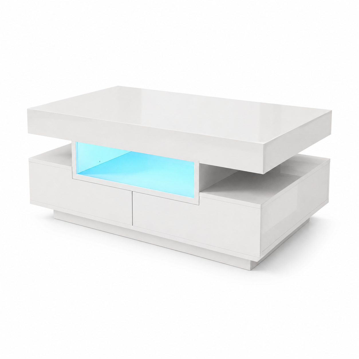 Couchtisch Weiß Hochglanz 80x50x36 cm, Luxus Couchtisch mit LED-Licht und großen Schubladen, Design modern, sparsam Platz Aosom.de
