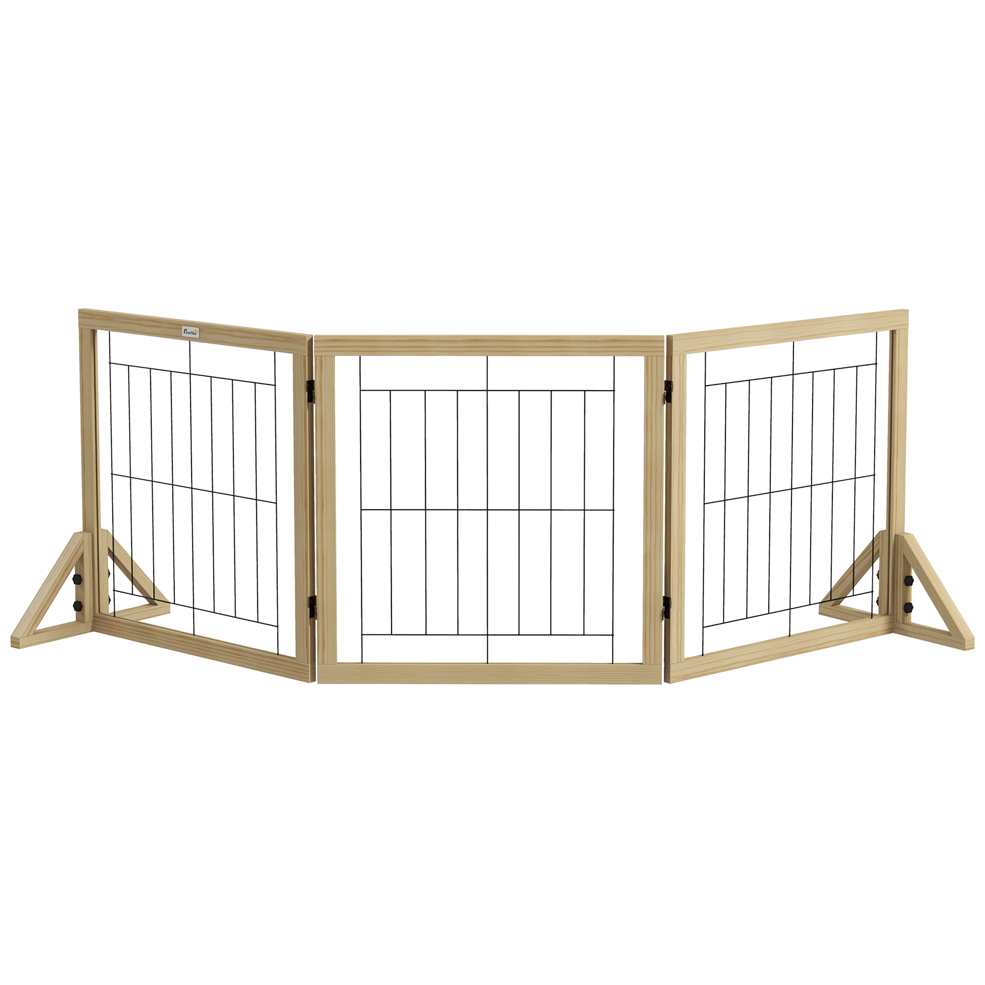 PawHut Valla para Mascotas Plegable de 3 Paneles con Plegado Bidireccional Patas de Apoyo Triangulares 210x44x70 cm Natural | Aosom España