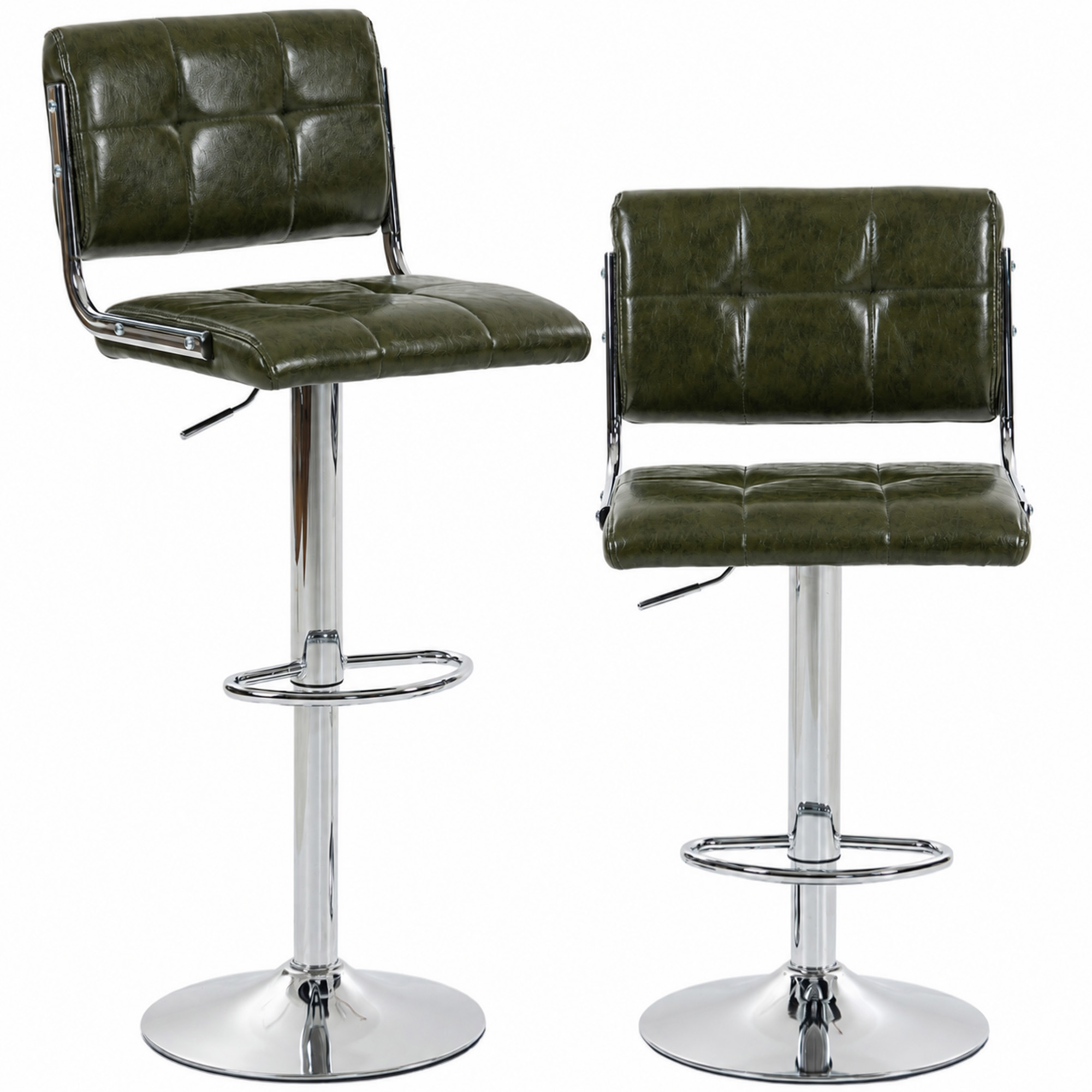 HOMCOM Bar Stools Modern PU Leather Adjustable Breakfast Bar Stools Backrest Set of 2 Green