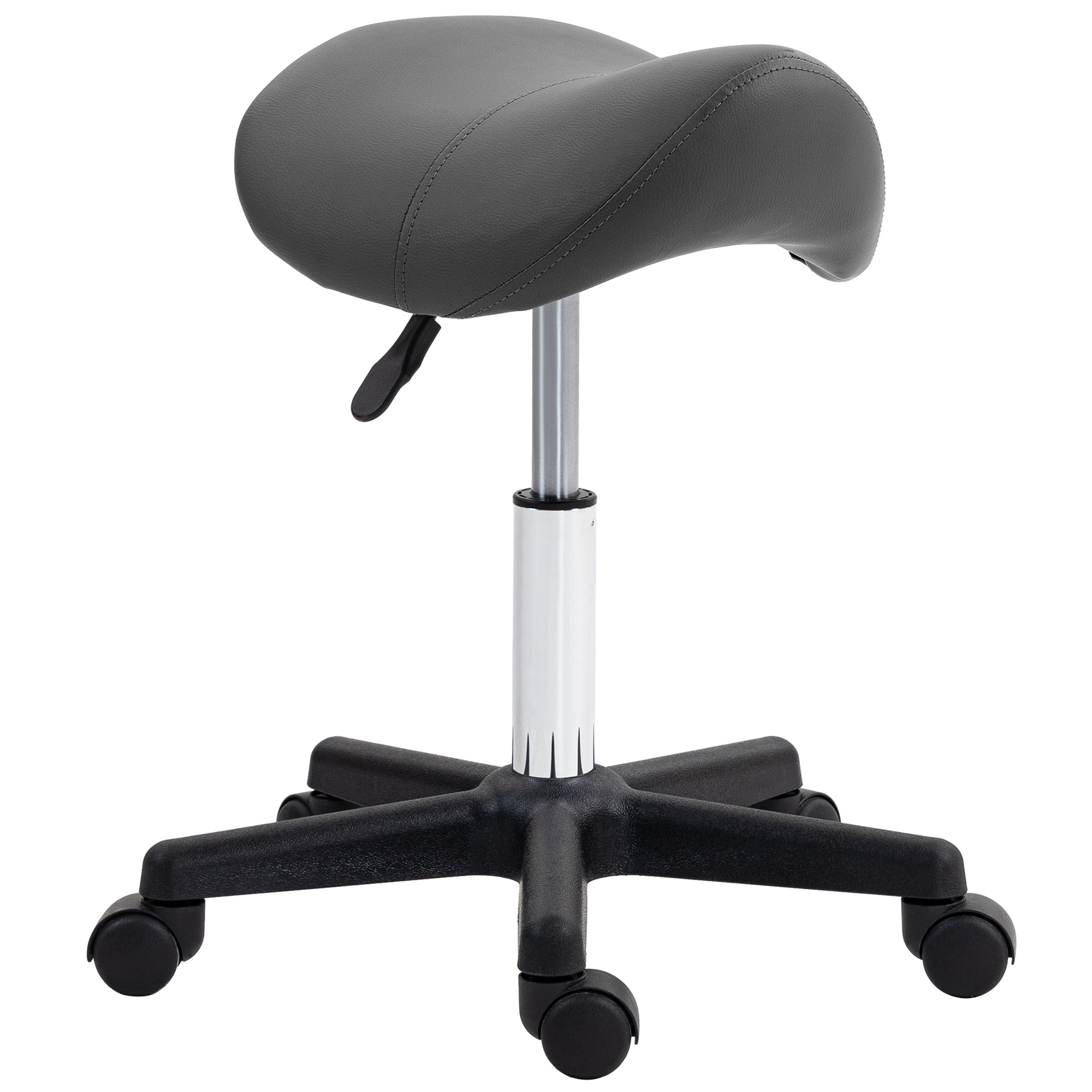 Homcom Grey Saddle Stool, Pu Leather Adjustable Rolling Salon Chair With Steel Frame For Massage, Spa, Beauty And Tattoo, | Aosom Uk