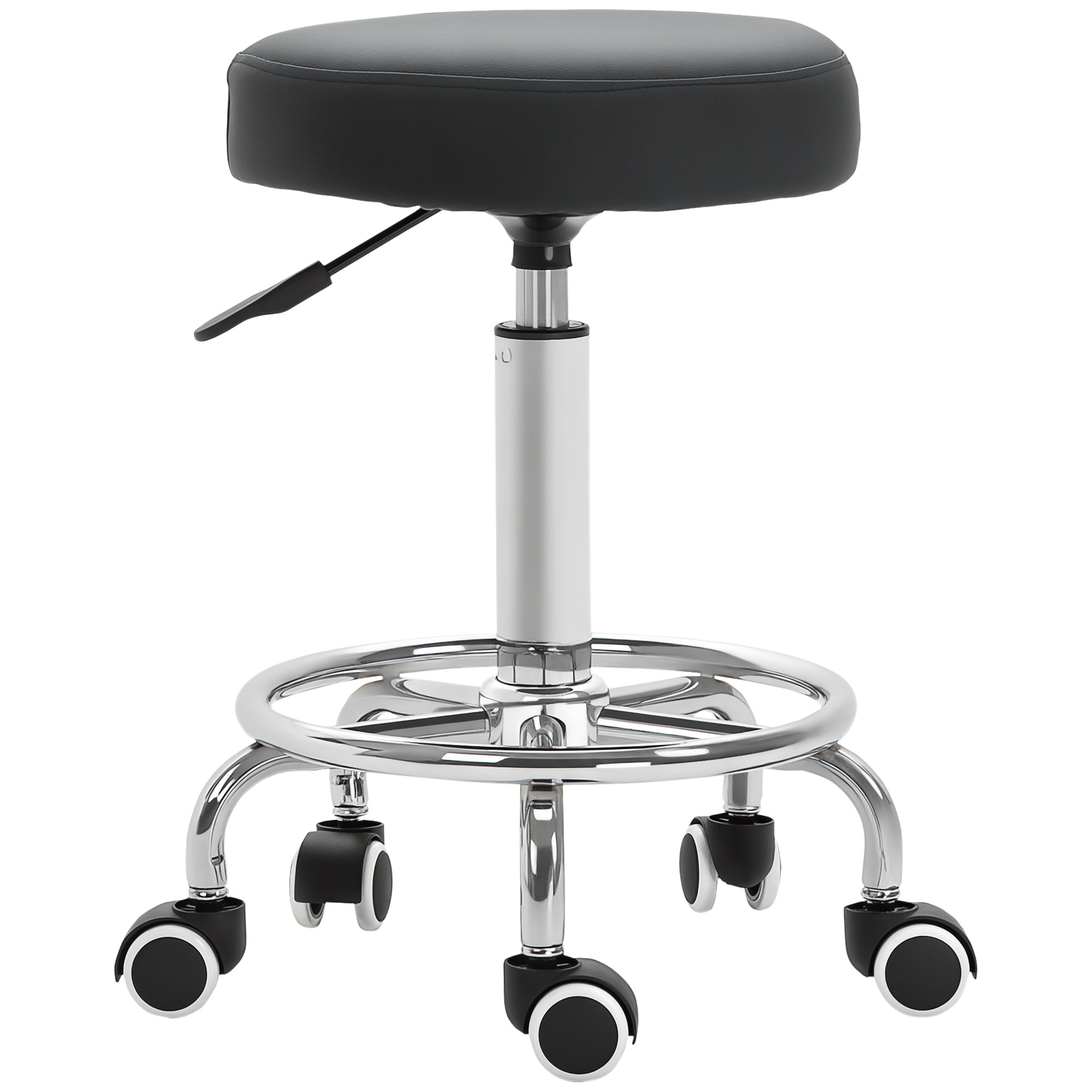 Vinsetto Round Rolling Stool, PU Leather Height Adjustable Stool Chair with Wheels and Swivel Seat for Salon, Massage, Spa, Home Kitchen, Black Vinsetto Round Rolling Stool, PU Leather Height Adjustable Stool Chair with Wheels and Swivel Seat for Salon, Massage, Spa, Home Kitchen, Black
