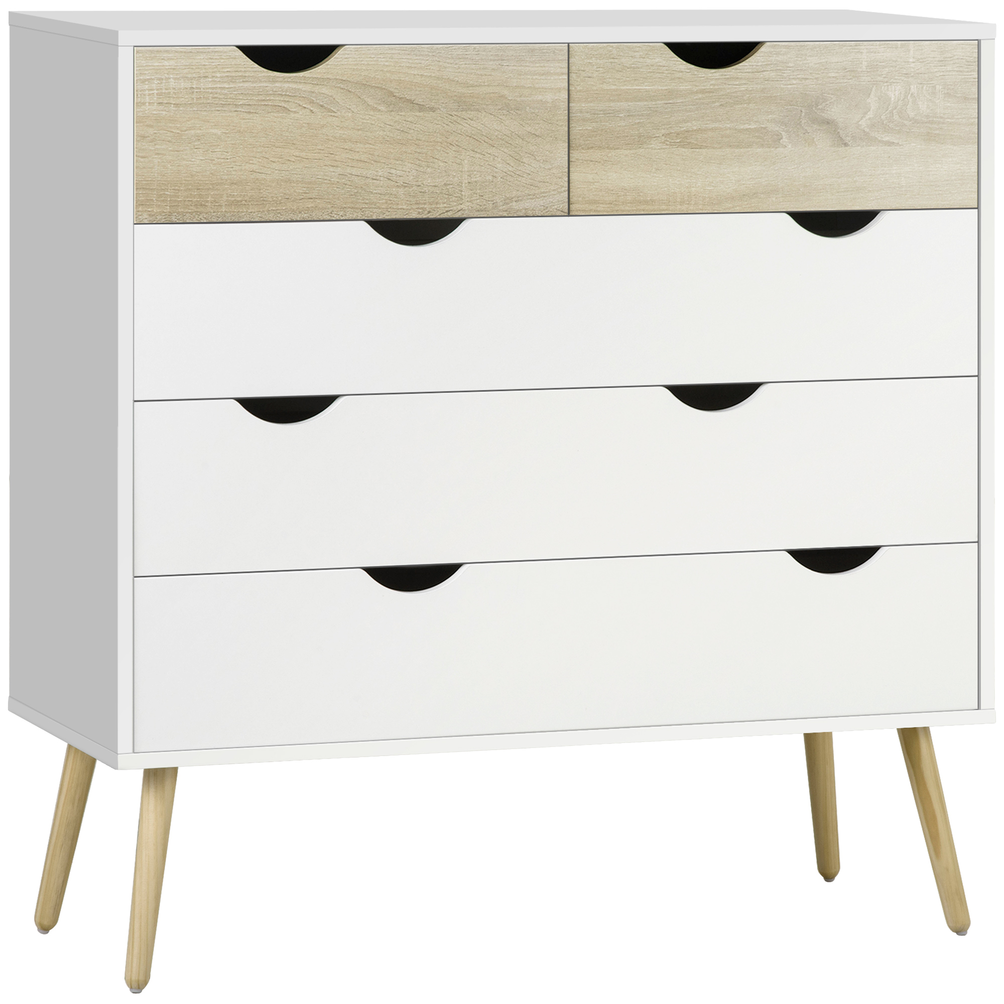 HOMCOM Cómoda para Dormitorio con 5 Cajones Patas Elevadas de Madera para Salón Oficina 99x39x101 cm Blanco y Roble