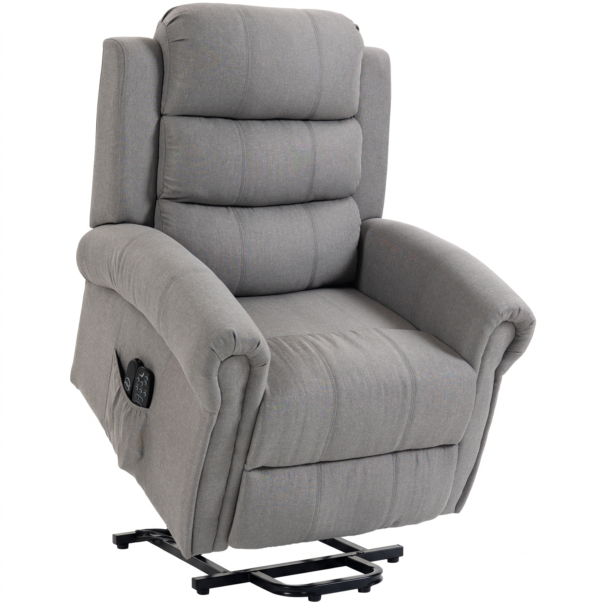 HOMCOM Power-lift relaxfauteuil met vibratiemassage en warmte, USB-aansluiting, zijvakken en afstandsbedieningen, lichtgrijs