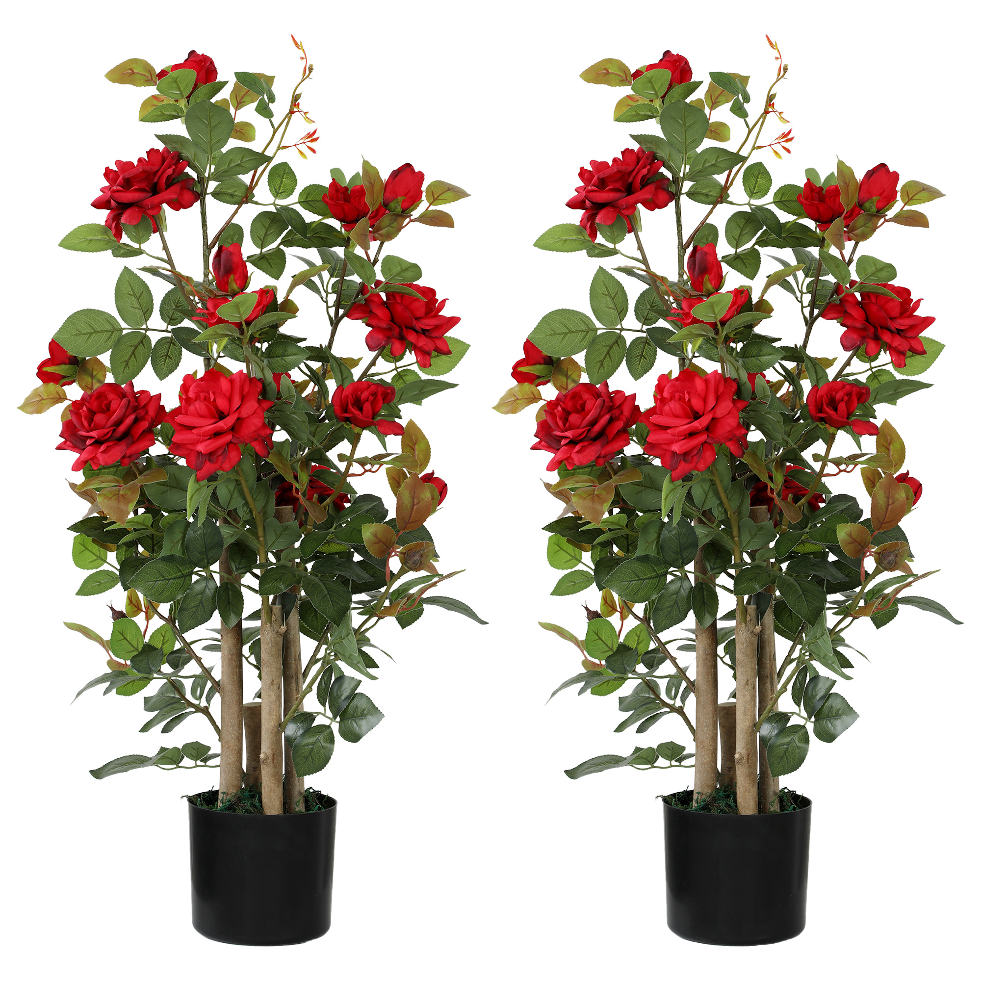 HOMCOM 90cm Artificial Rose Tree Set of 2, Decorative Fake Plant with 344 Silk Leaves 17 Flowers for Outdoor Indoor Decor, Red