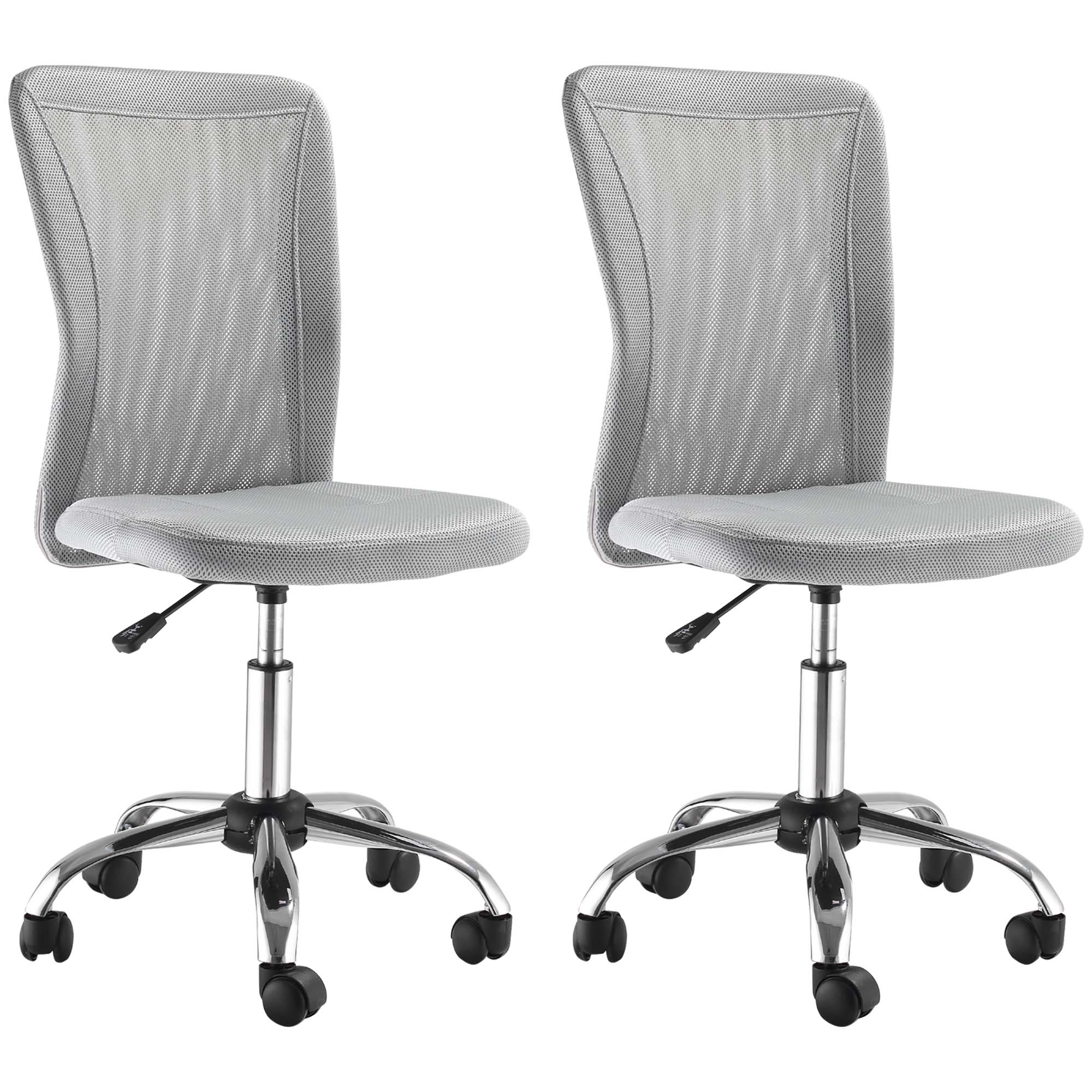 Lot 2 de chaises de bureau ergonomique hauteur réglable piètement chromé pivotant 360° revêtement maille gris