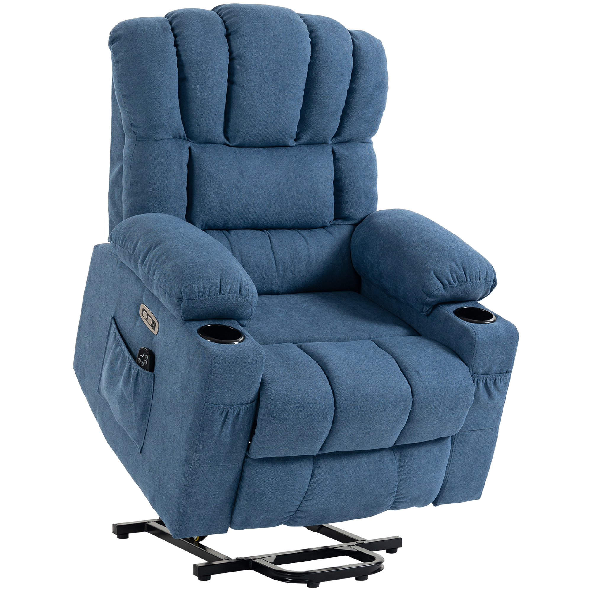 homcom sillon relax reclinable electrico levanta personas masaje vibratorio y calor asiento ancho usb-c usb-a bolsillos azul   aosom espana